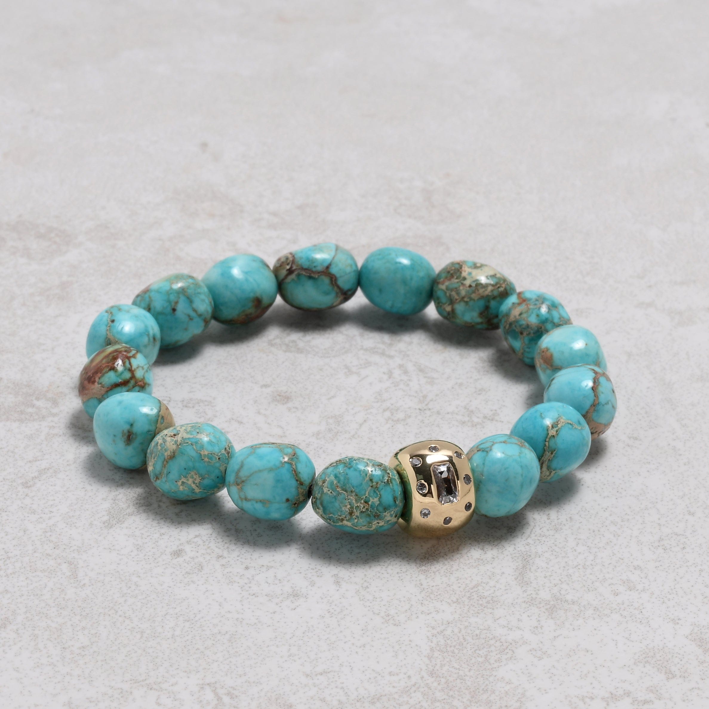 KALIFANO Gemstone Jewelry 9x11mm King Turquoise Gemstone Elastic Bracelet
