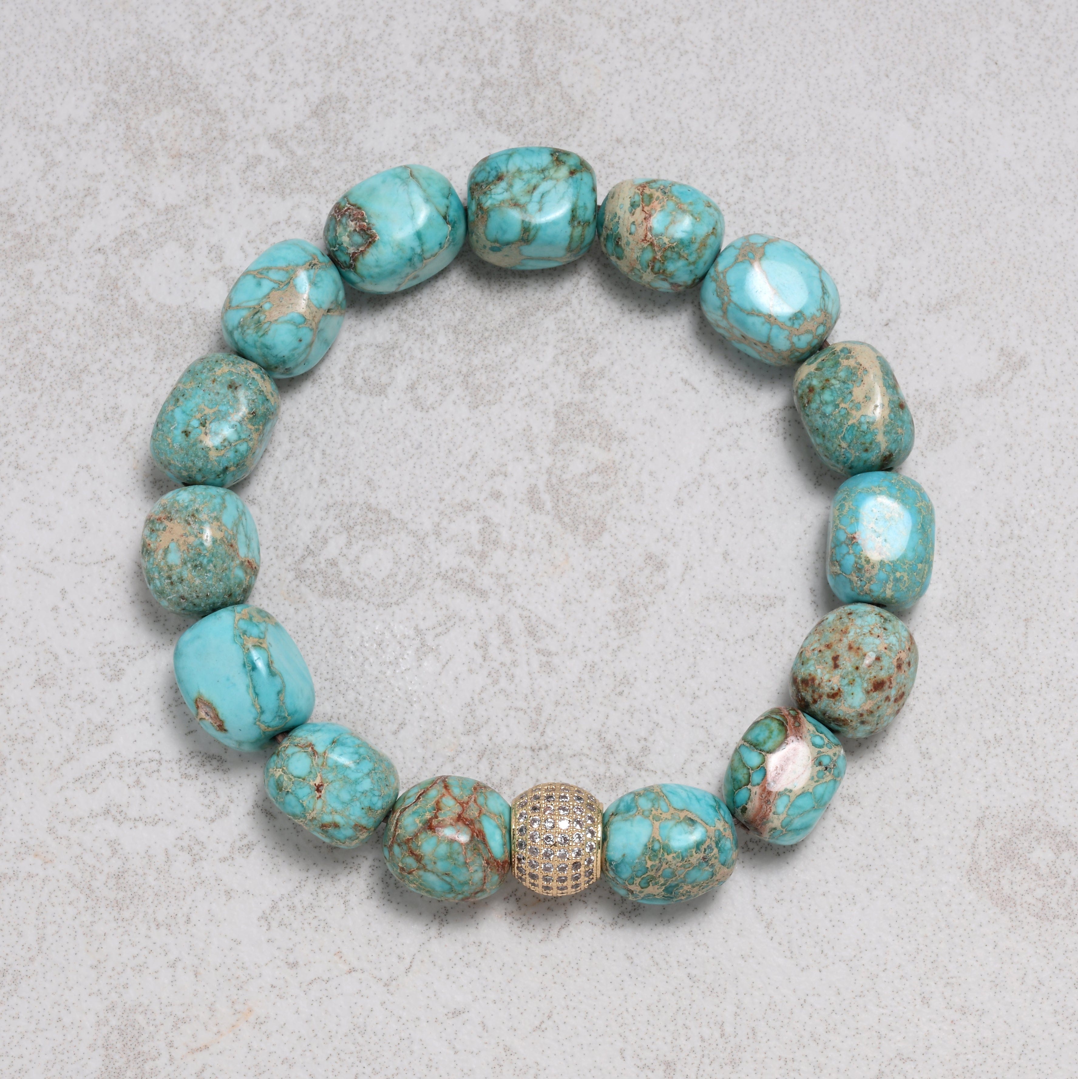 KALIFANO Gemstone Jewelry 9x11mm King Turquoise Gemstone Elastic Bracelet