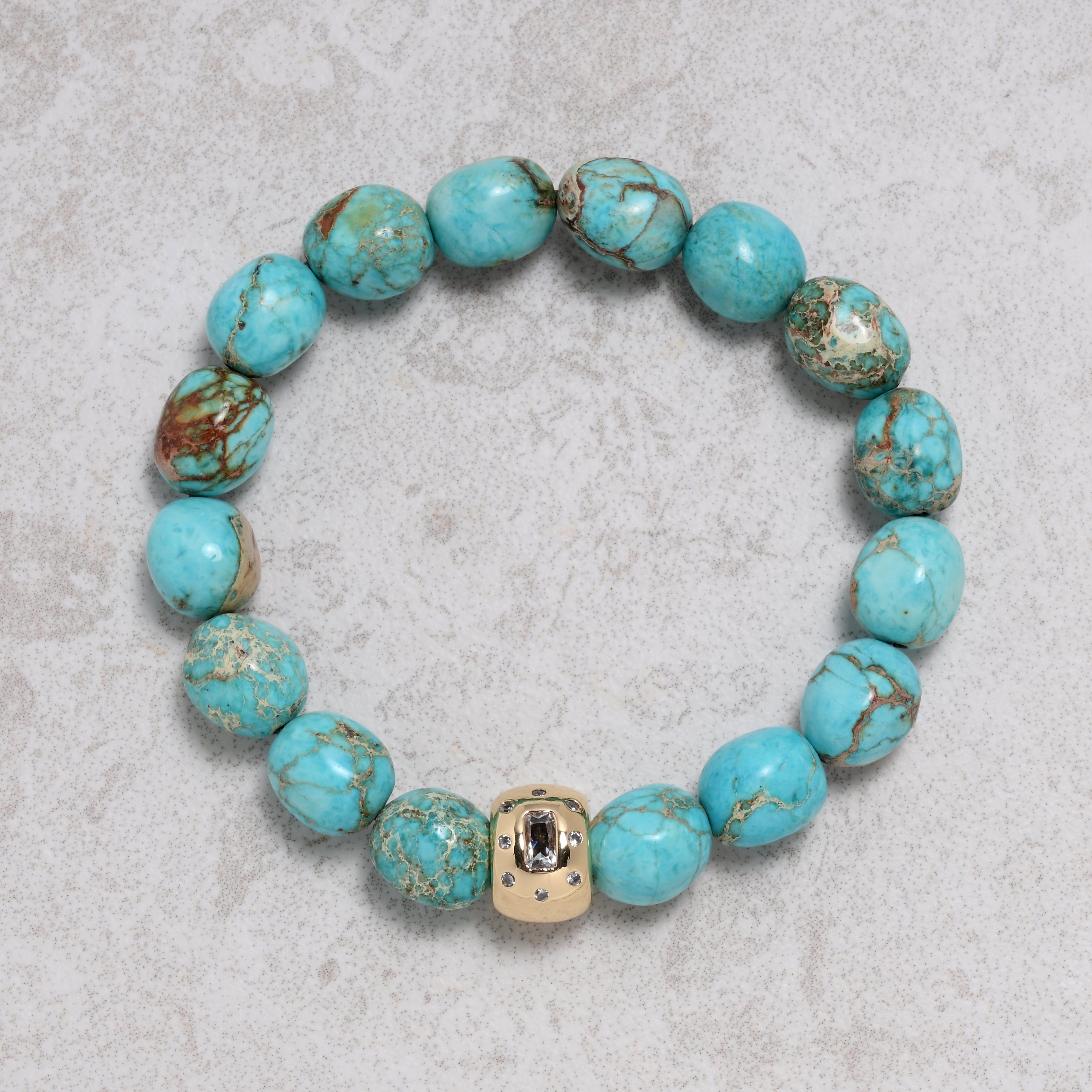 KALIFANO Gemstone Jewelry 9x11mm King Turquoise Gemstone Elastic Bracelet