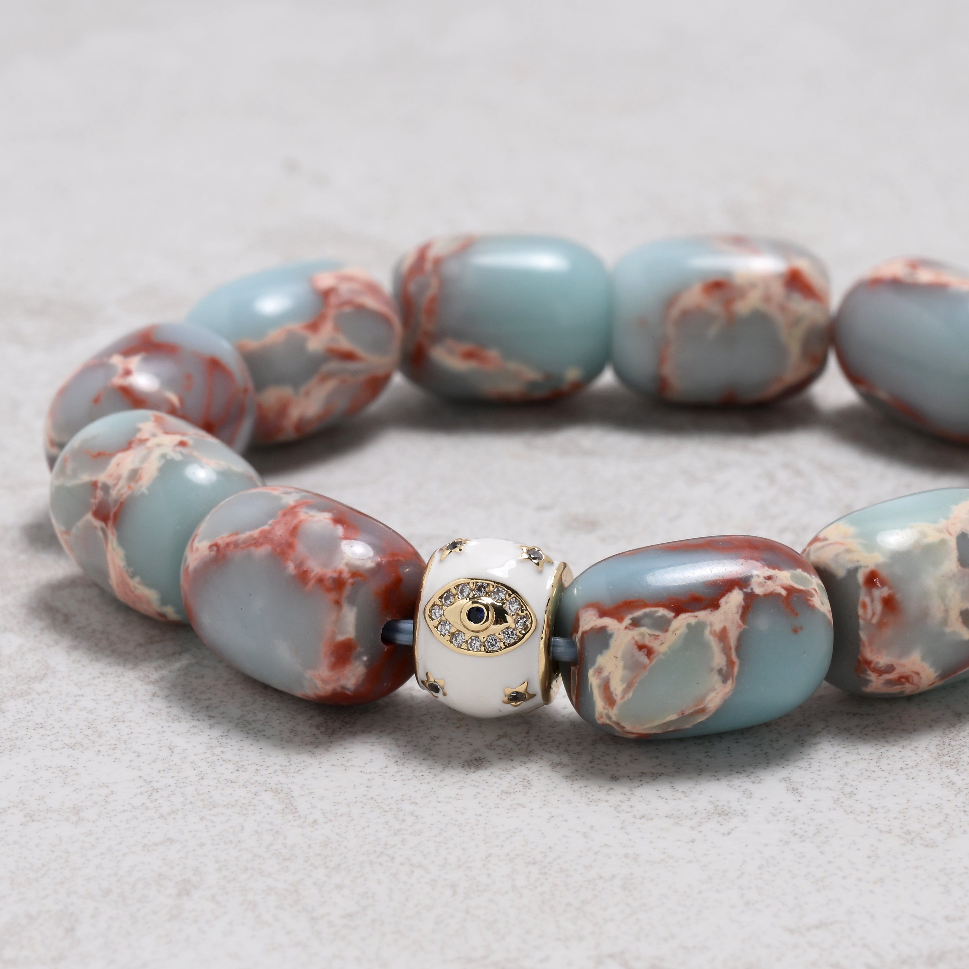 KALIFANO Gemstone Jewelry Agalmatolite 12x16mm Natural Gemstone Stretch Bracelet