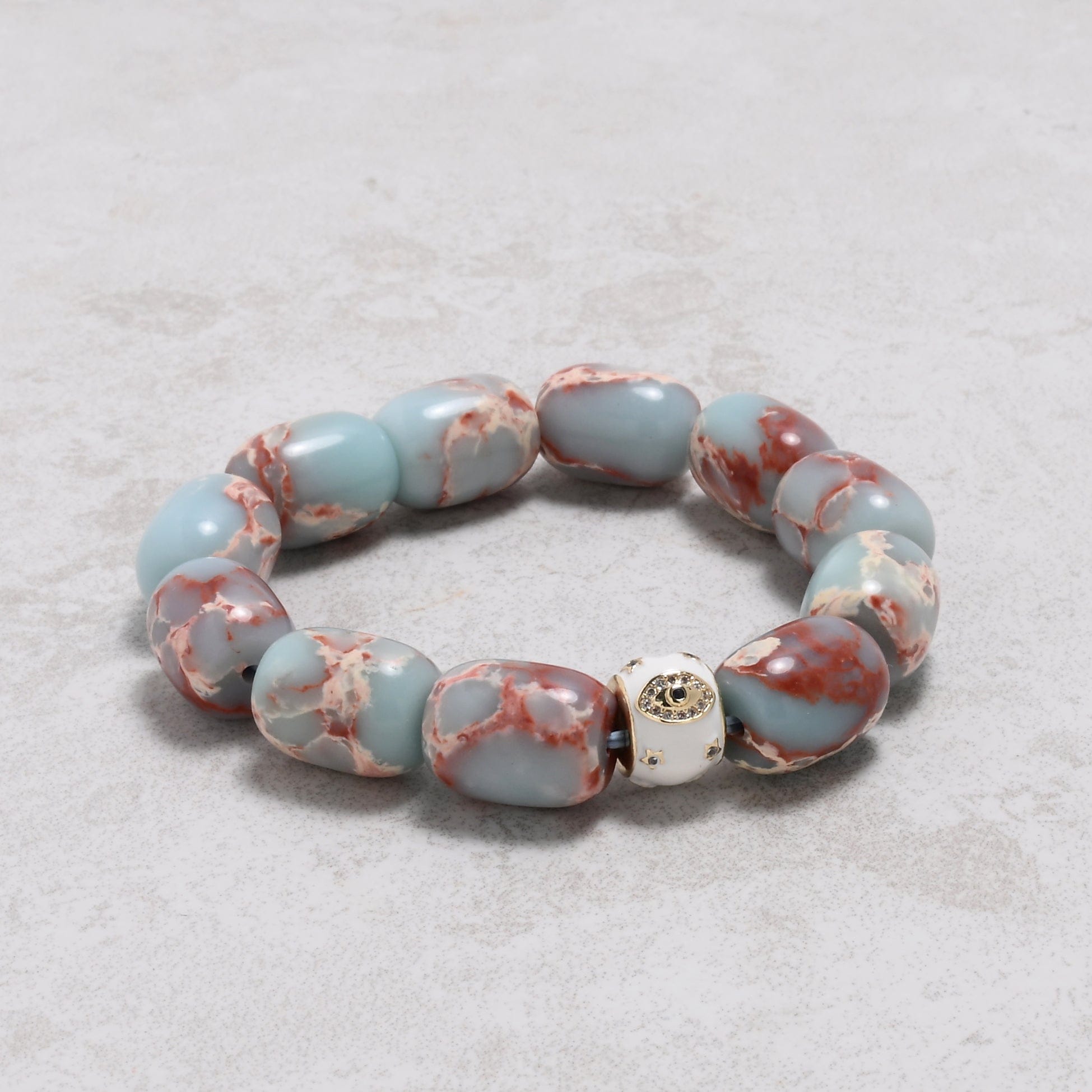 KALIFANO Gemstone Jewelry Agalmatolite 12x16mm Natural Gemstone Stretch Bracelet