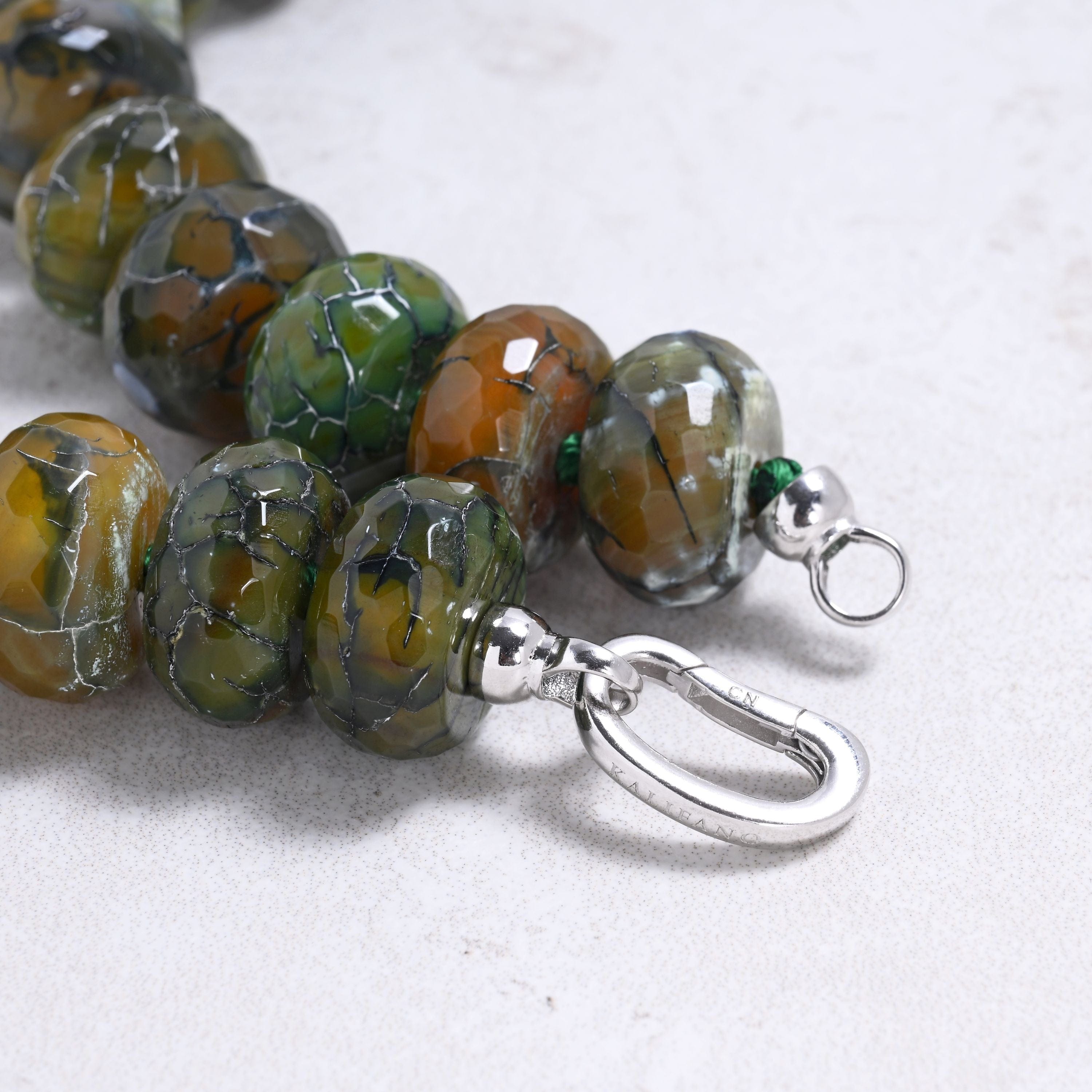 Kalifano Gemstone Jewelry Agate 11x18mm Roundel Gemstone Necklace with Sterling Silver Clasp - 22" 9SN-AG