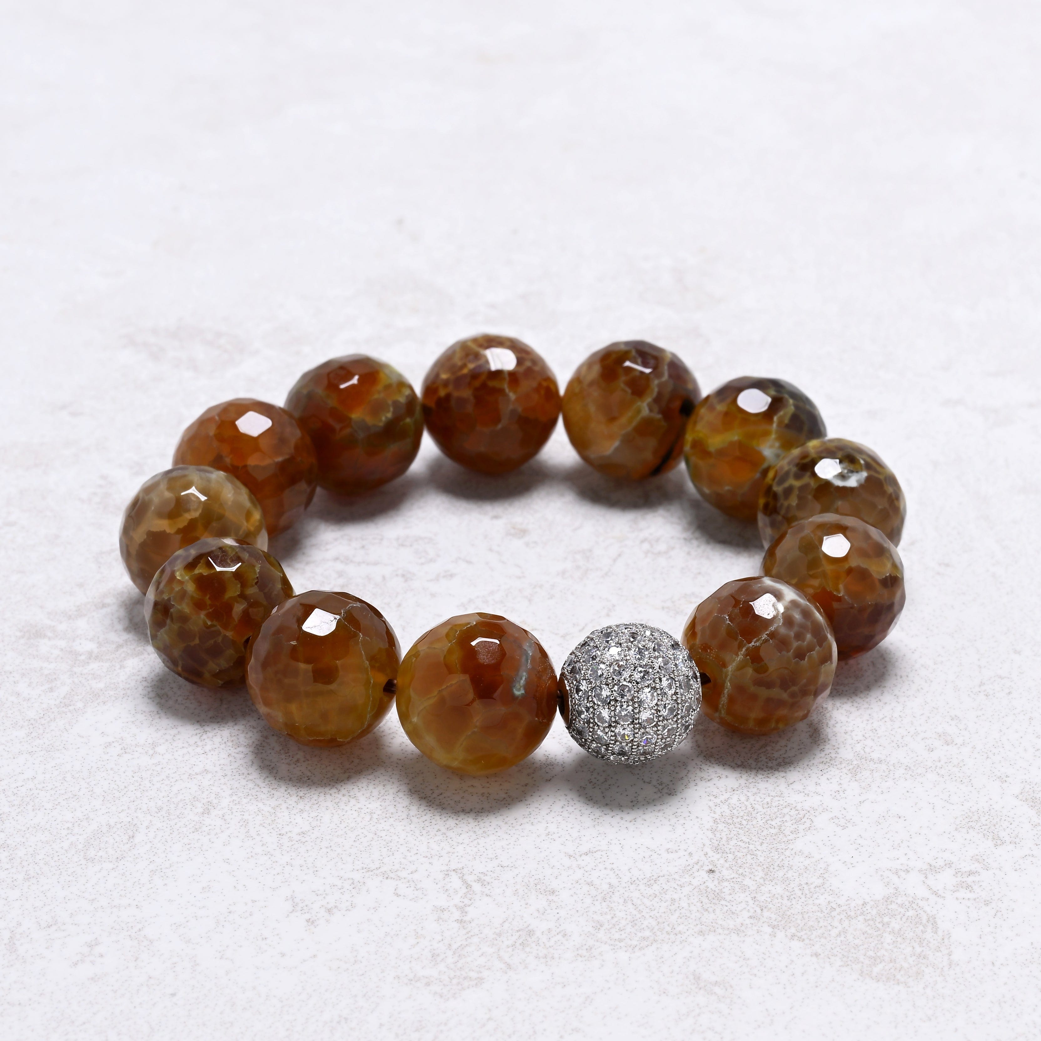 KALIFANO Gemstone Jewelry Agate 16mm Natural Gemstone Stretch Bracelet