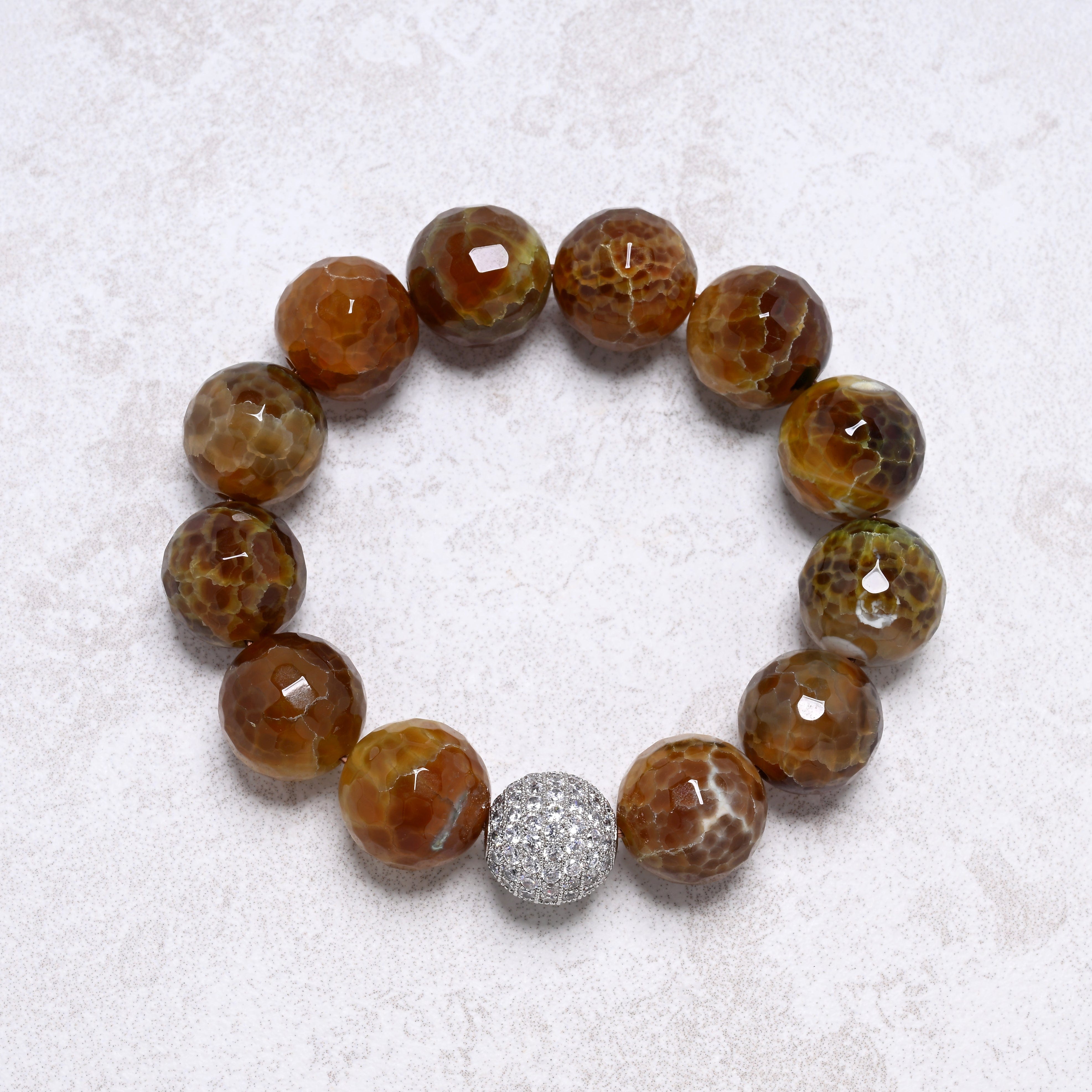 KALIFANO Gemstone Jewelry Agate 16mm Natural Gemstone Stretch Bracelet