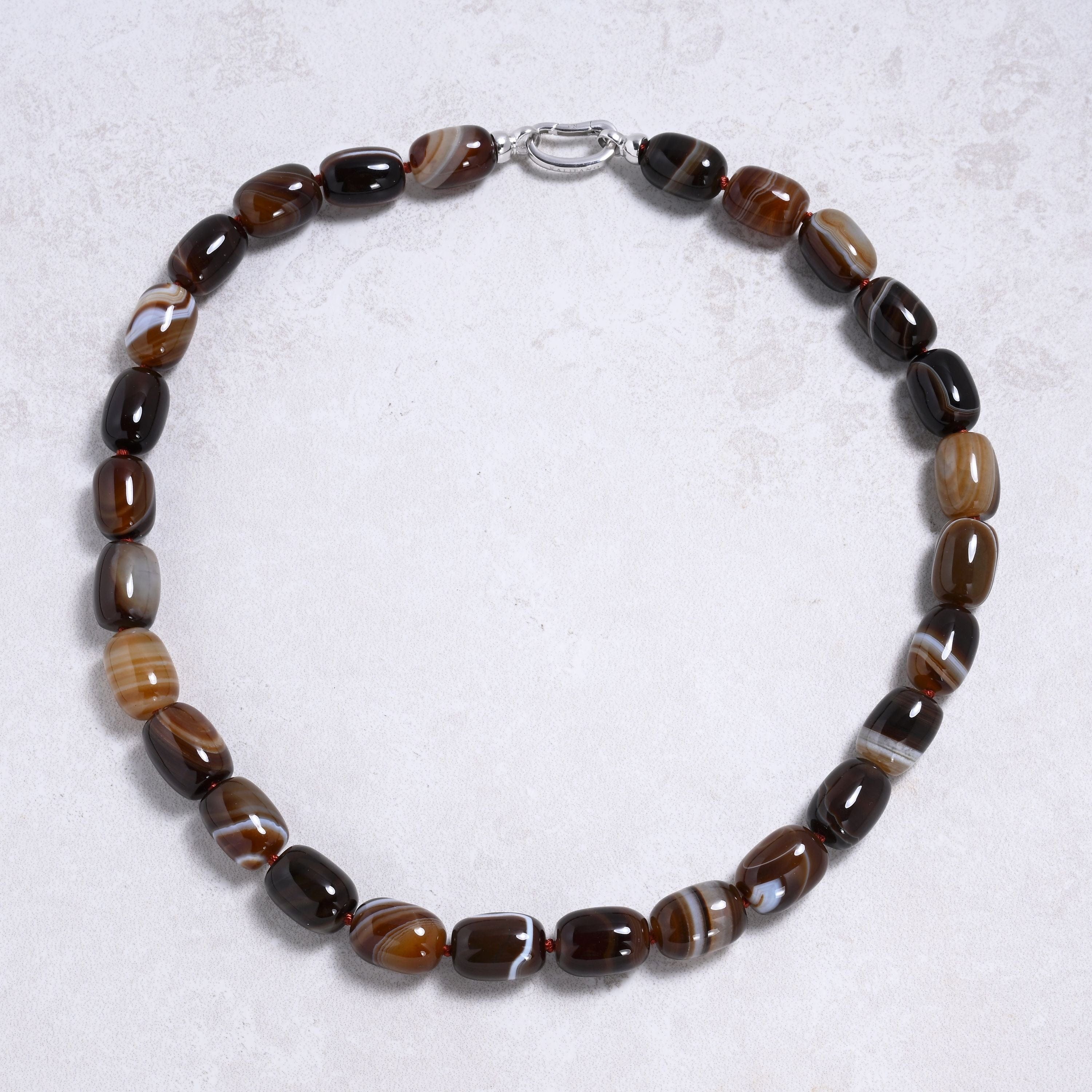 Kalifano Gemstone Jewelry Agate 17x13mm Column Gemstone Necklace with Sterling Silver Clasp - 22" 9SN-AG3