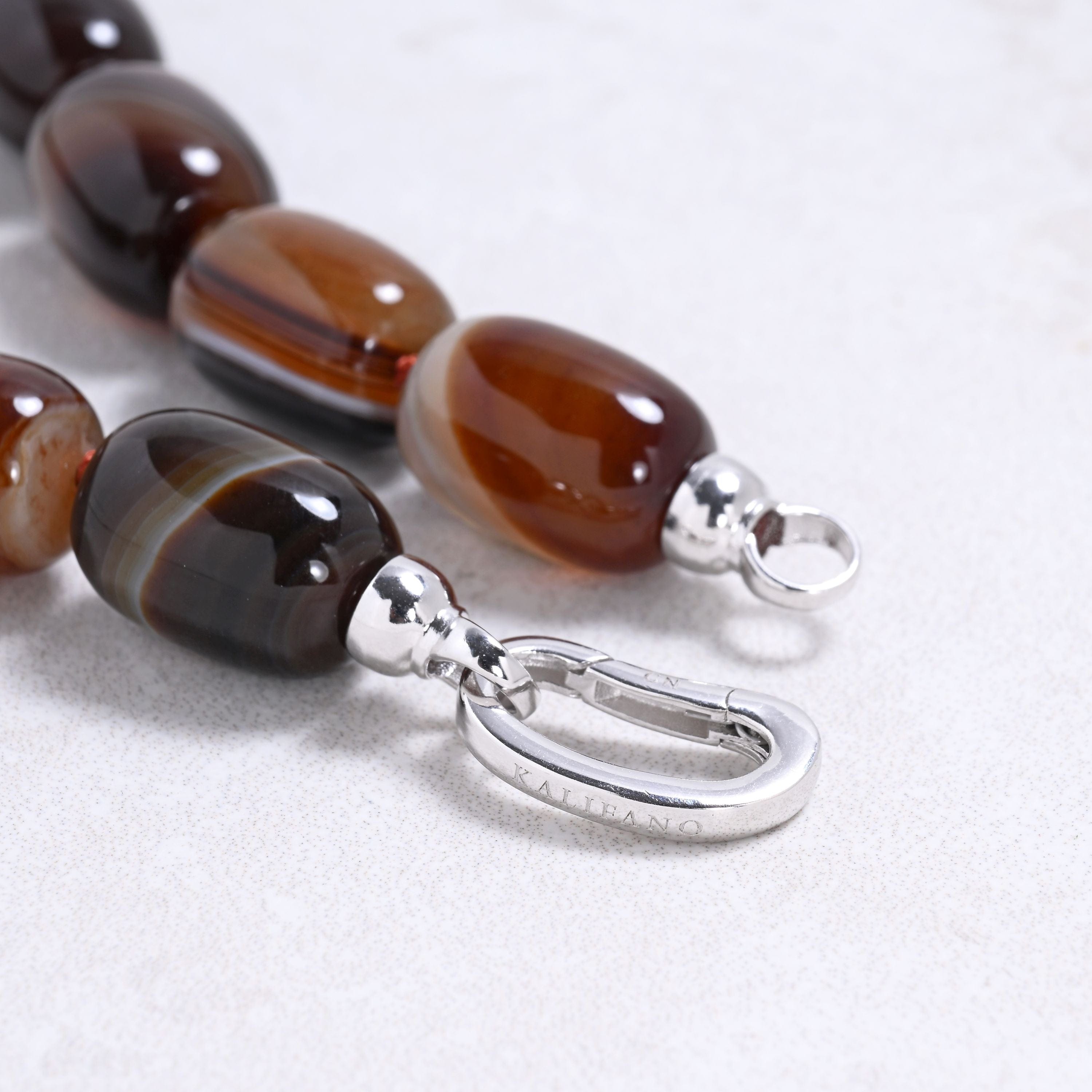 Kalifano Gemstone Jewelry Agate 17x13mm Column Gemstone Necklace with Sterling Silver Clasp - 22" 9SN-AG3