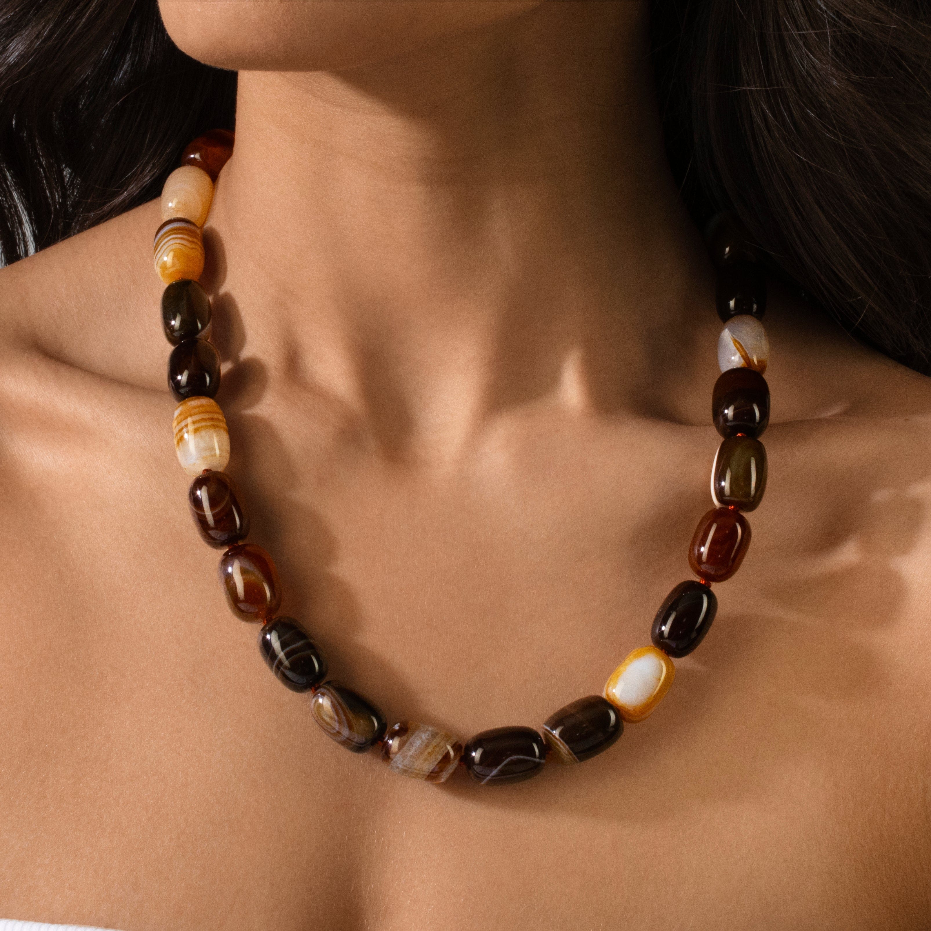 Kalifano Gemstone Jewelry Agate 17x13mm Column Gemstone Necklace with Sterling Silver Clasp - 22" 9SN-AG3