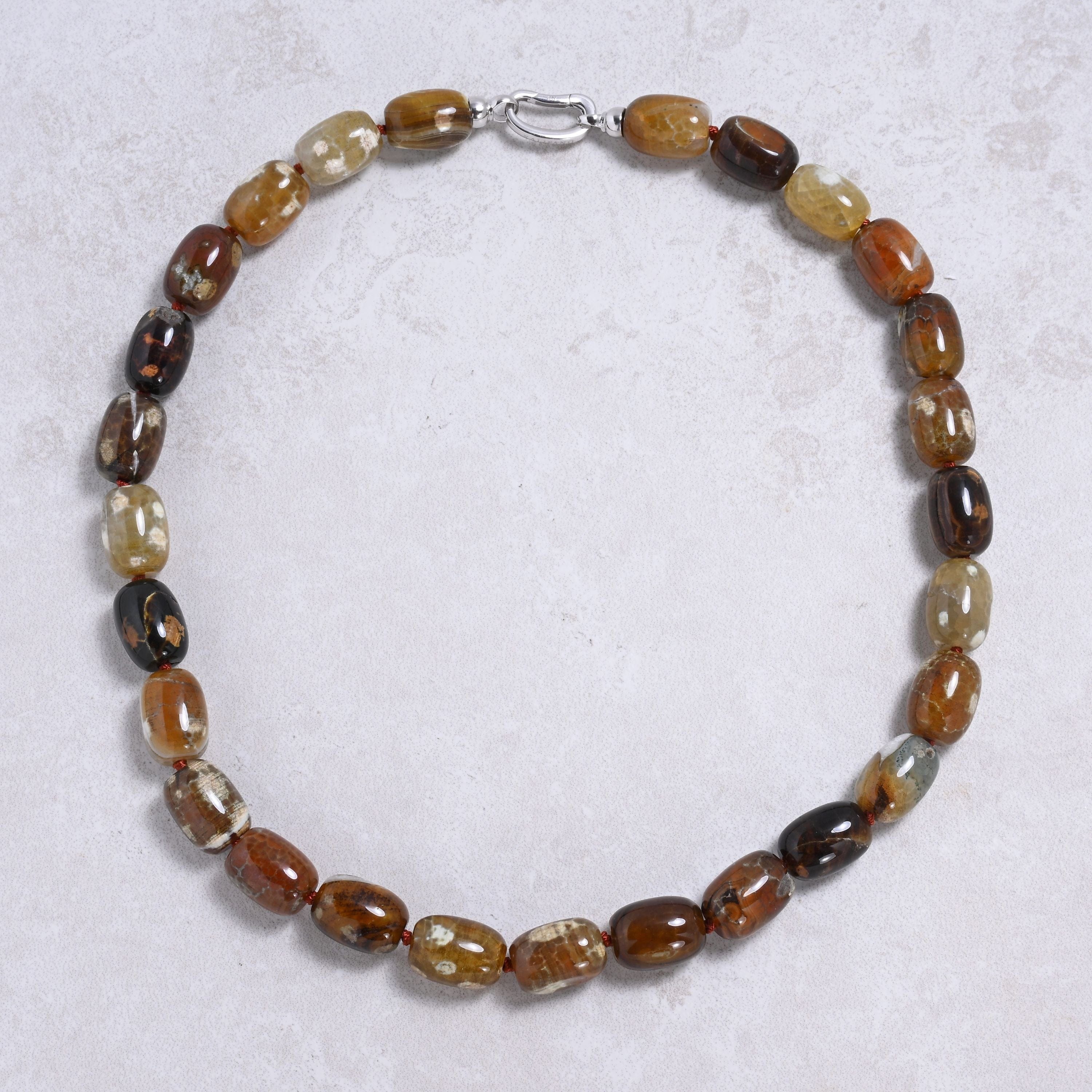 Kalifano Gemstone Jewelry Agate 18x13mm Column Gemstone Necklace with Sterling Silver Clasp - 22" 9SN-AG2