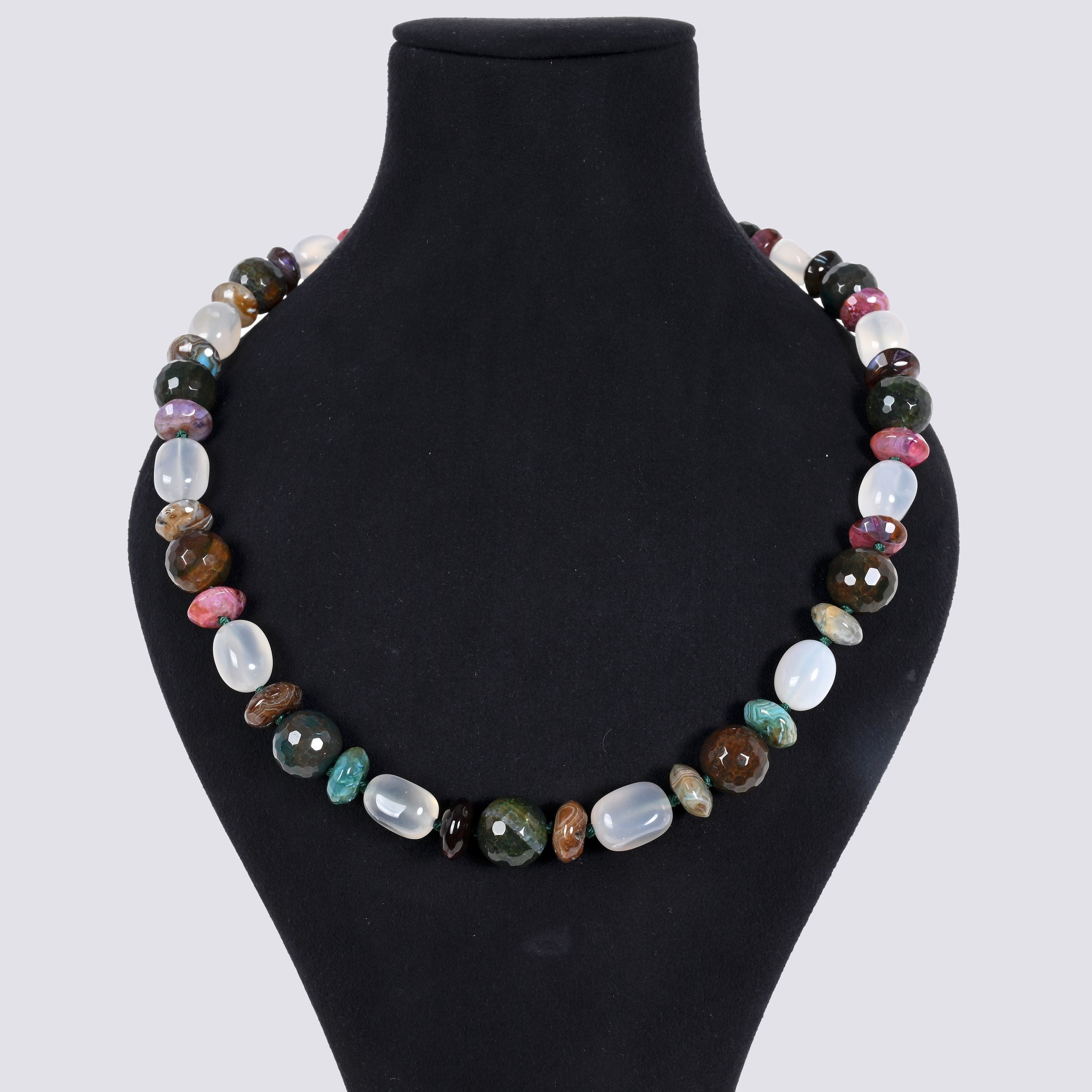 Kalifano Gemstone Jewelry Agate Mix Gemstone Necklace with Sterling Silver Clasp - 22" 9GN-AG2