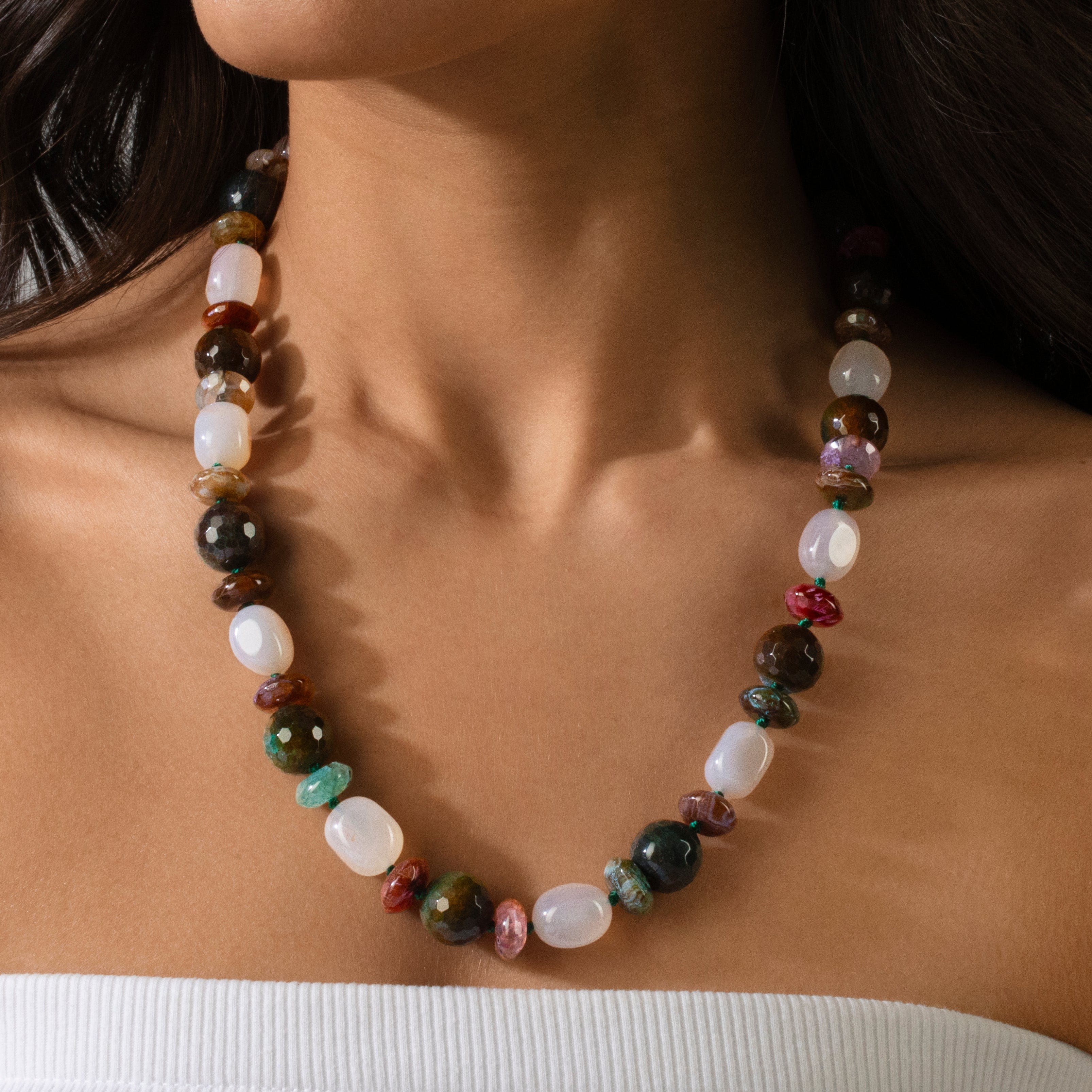 Kalifano Gemstone Jewelry Agate Mix Gemstone Necklace with Sterling Silver Clasp - 22" 9GN-AG2