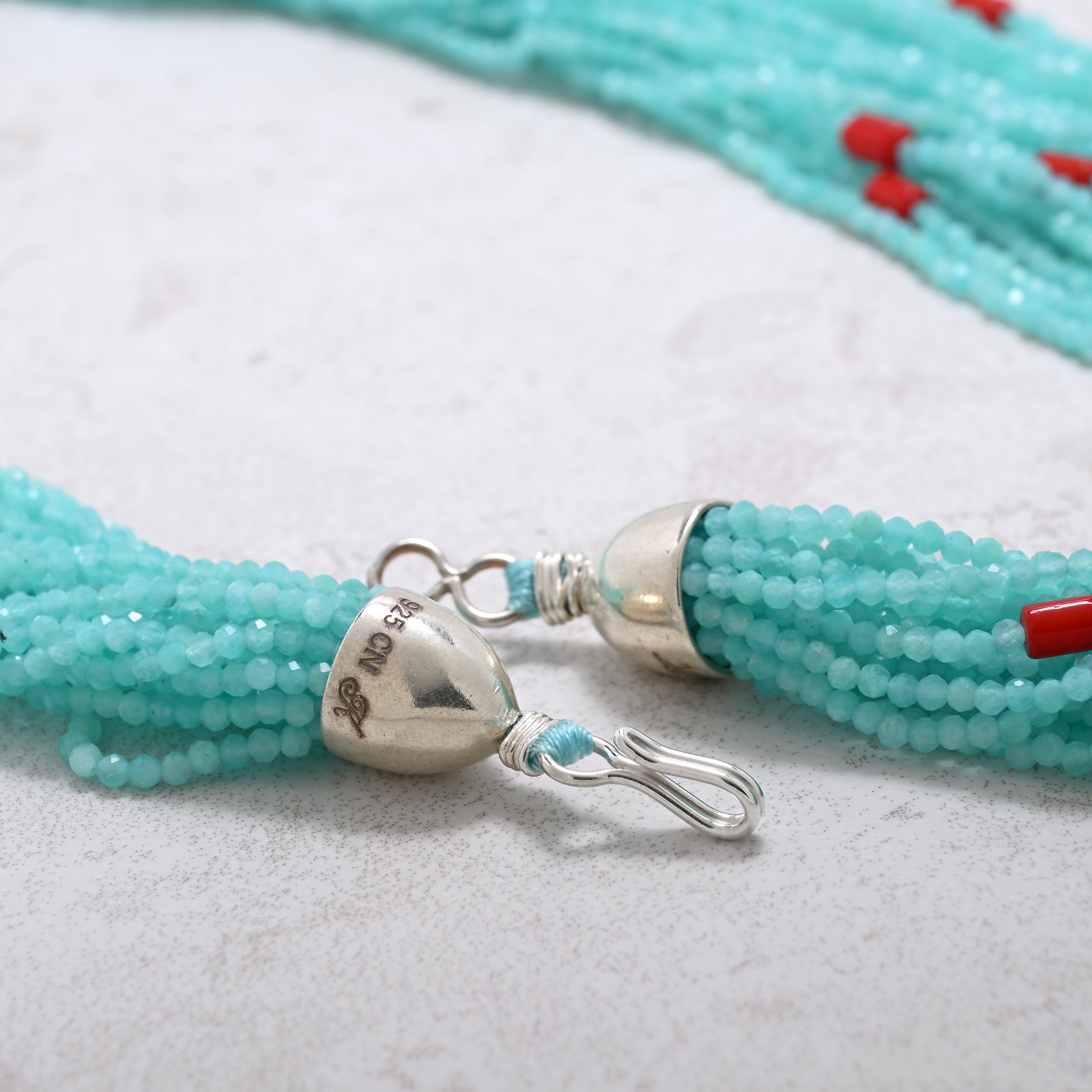 KALIFANO Gemstone Jewelry Amazonite 2mm Necklace With Sterling Silver Clasp - 21.5" CCN20-AZ