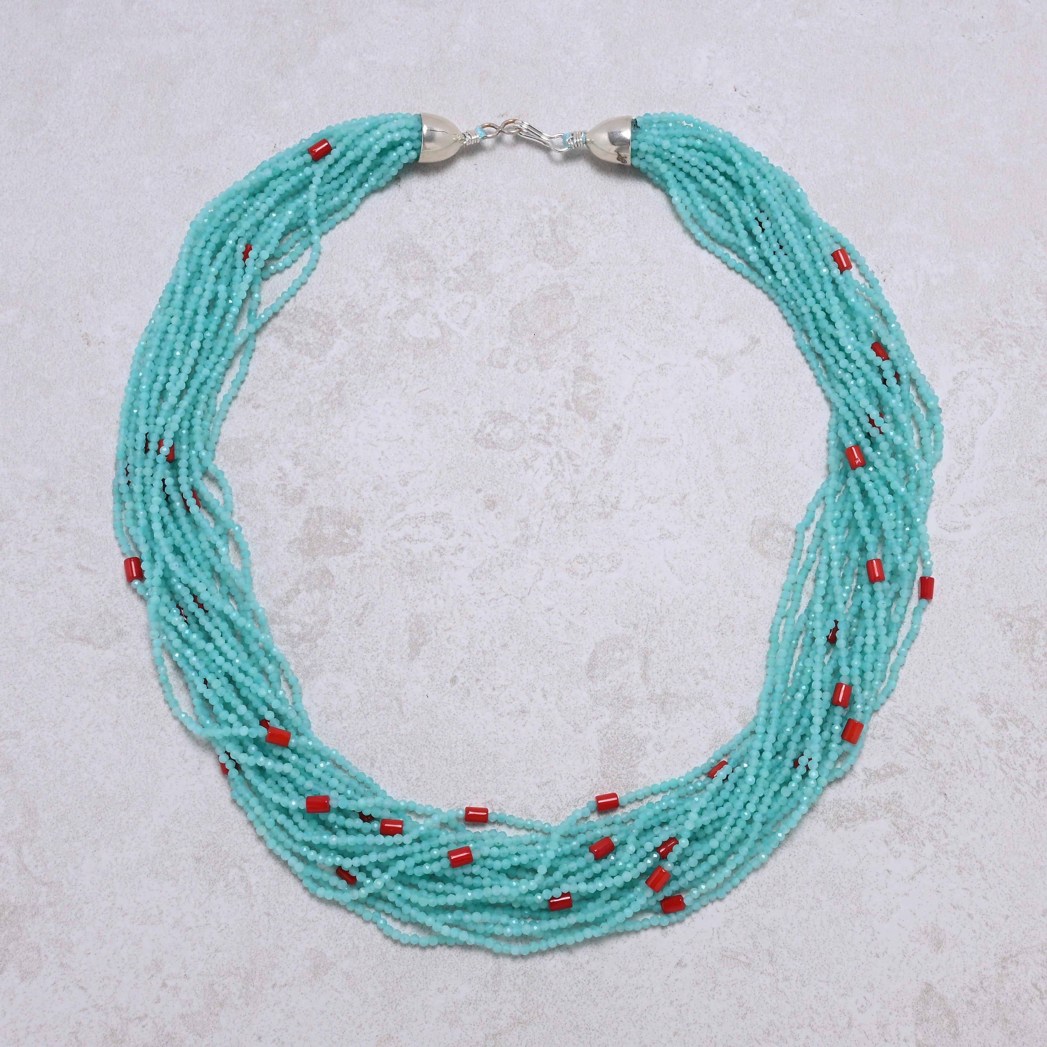 KALIFANO Gemstone Jewelry Amazonite 2mm Necklace With Sterling Silver Clasp - 21.5" CCN20-AZ