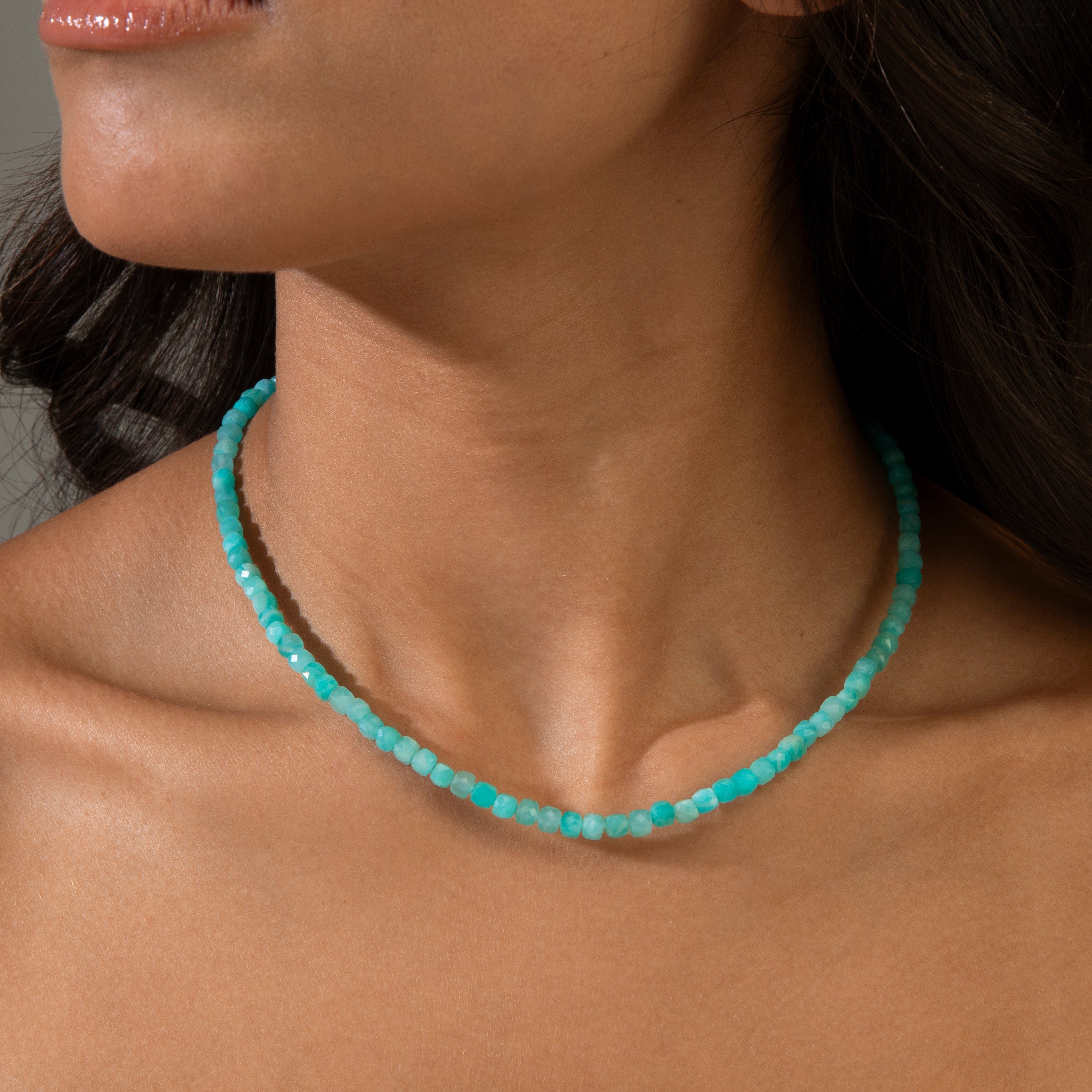 KALIFANO Gemstone Jewelry Amazonite 4mm Necklace With Sterling Silver Clasp - 16" N4-41S-AZ