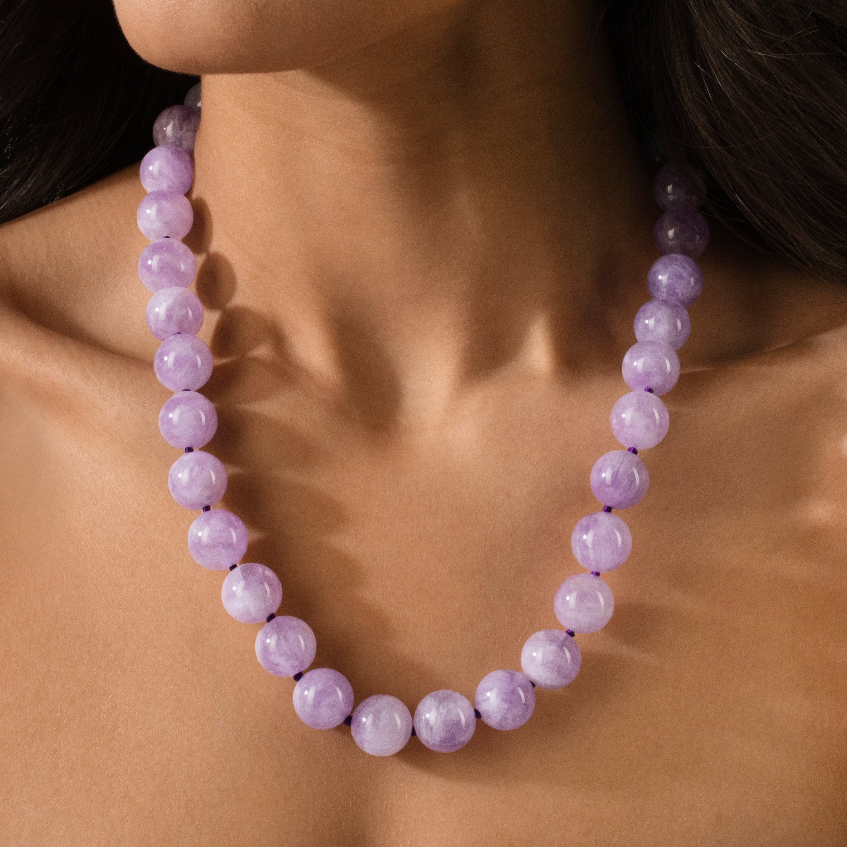 Kalifano Gemstone Jewelry Amethyst 14mm Round Gemstone Necklace with Sterling Silver Clasp - 22" 9SN-AM