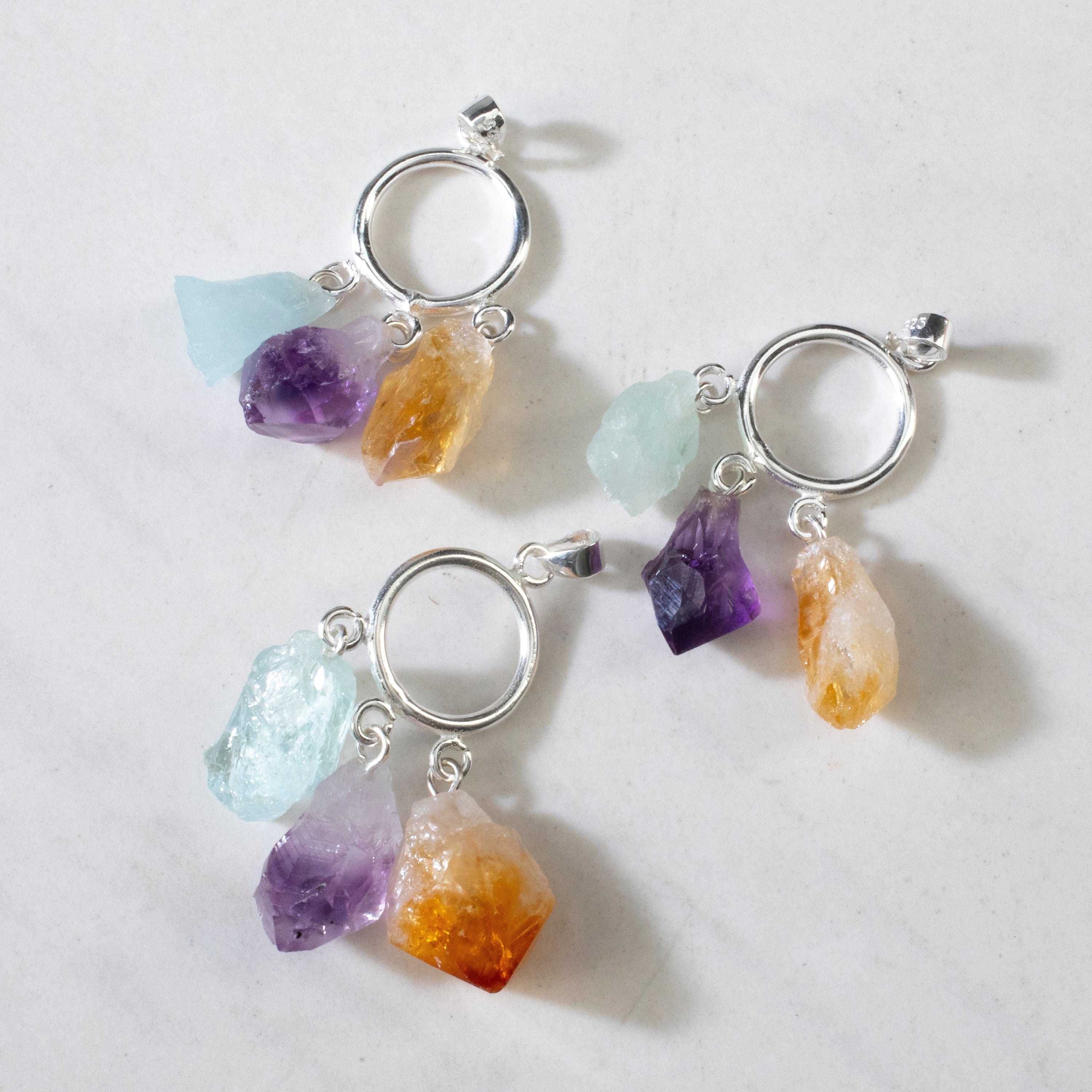 KALIFANO Gemstone Jewelry Amethyst Citrine & Aquamarine Point Sterling Silver Pendant CJN-SILV-AM+AQ+CT