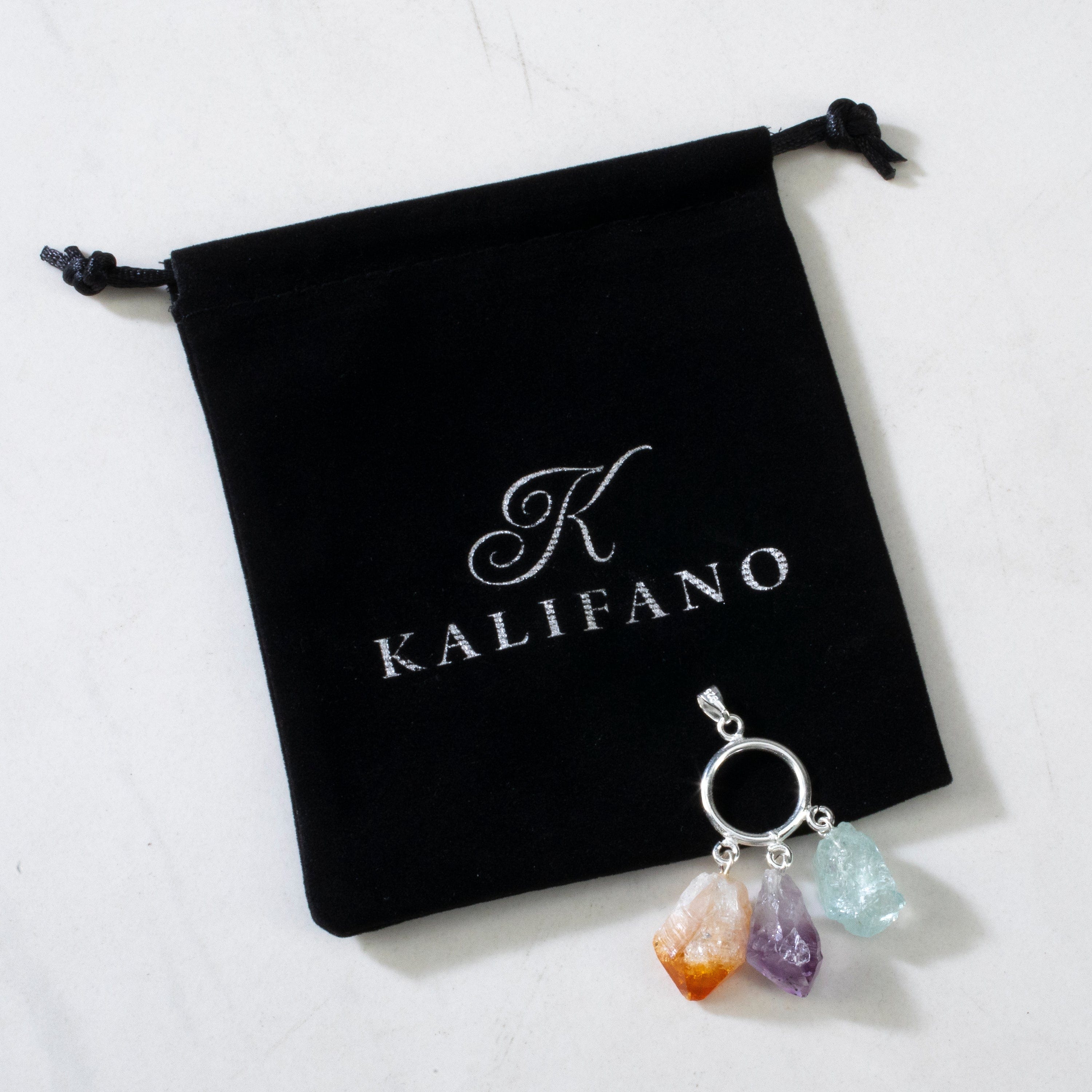KALIFANO Gemstone Jewelry Amethyst Citrine & Aquamarine Point Sterling Silver Pendant CJN-SILV-AM+AQ+CT