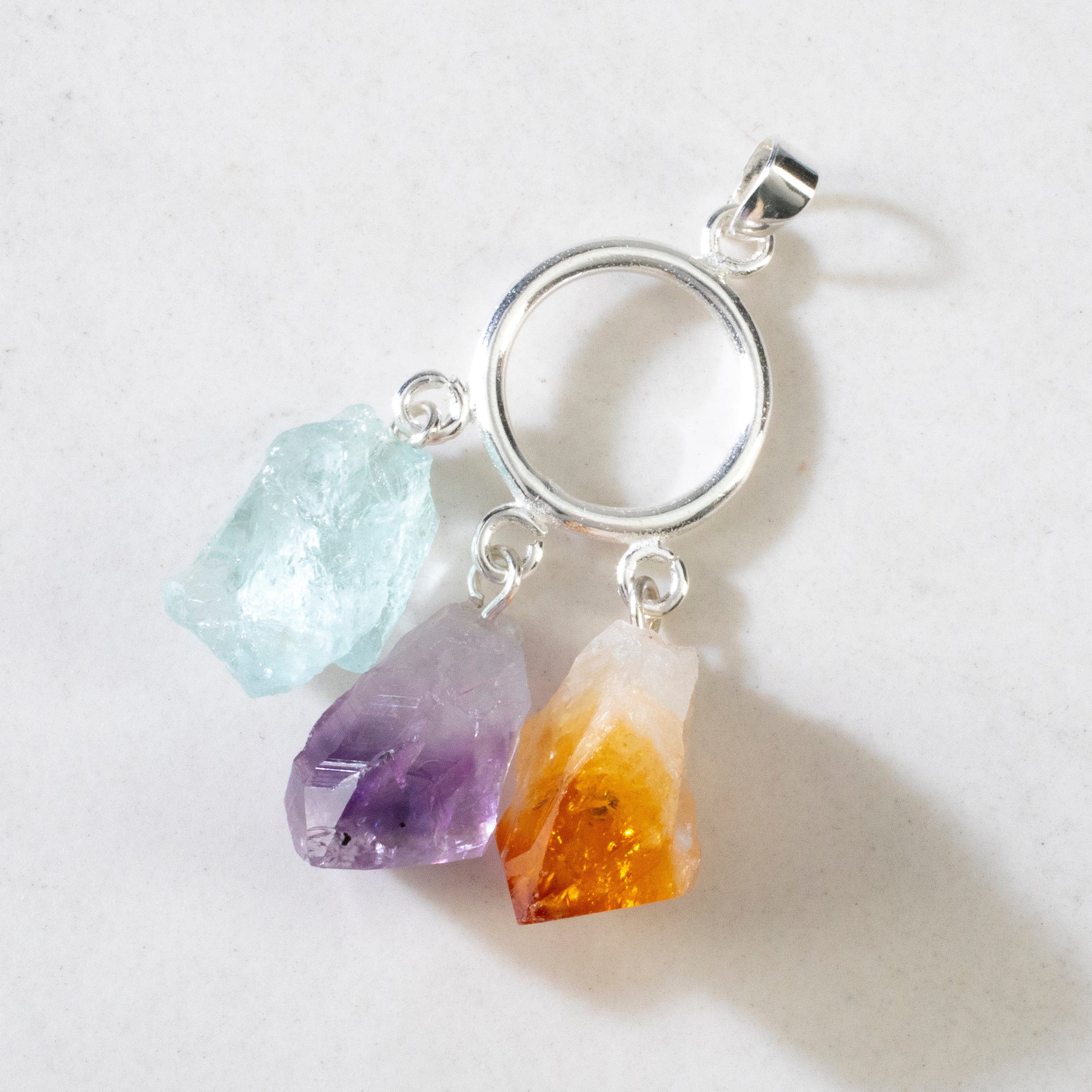 KALIFANO Gemstone Jewelry Amethyst Citrine & Aquamarine Point Sterling Silver Pendant CJN-SILV-AM+AQ+CT