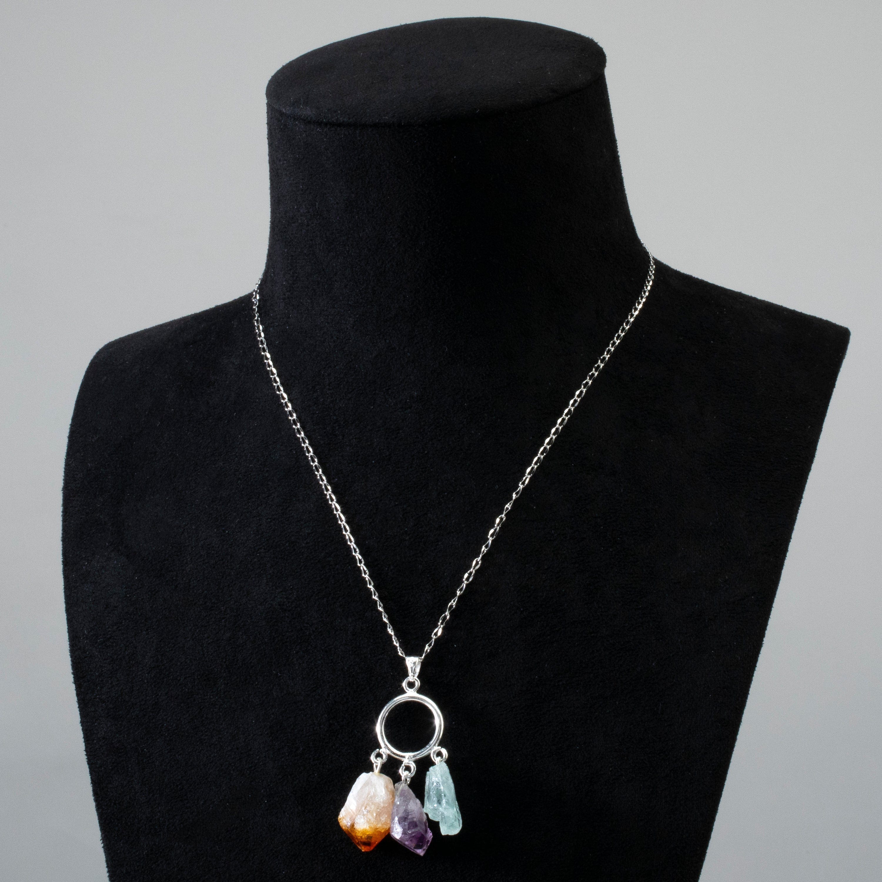 KALIFANO Gemstone Jewelry Amethyst Citrine & Aquamarine Point Sterling Silver Pendant CJN-SILV-AM+AQ+CT
