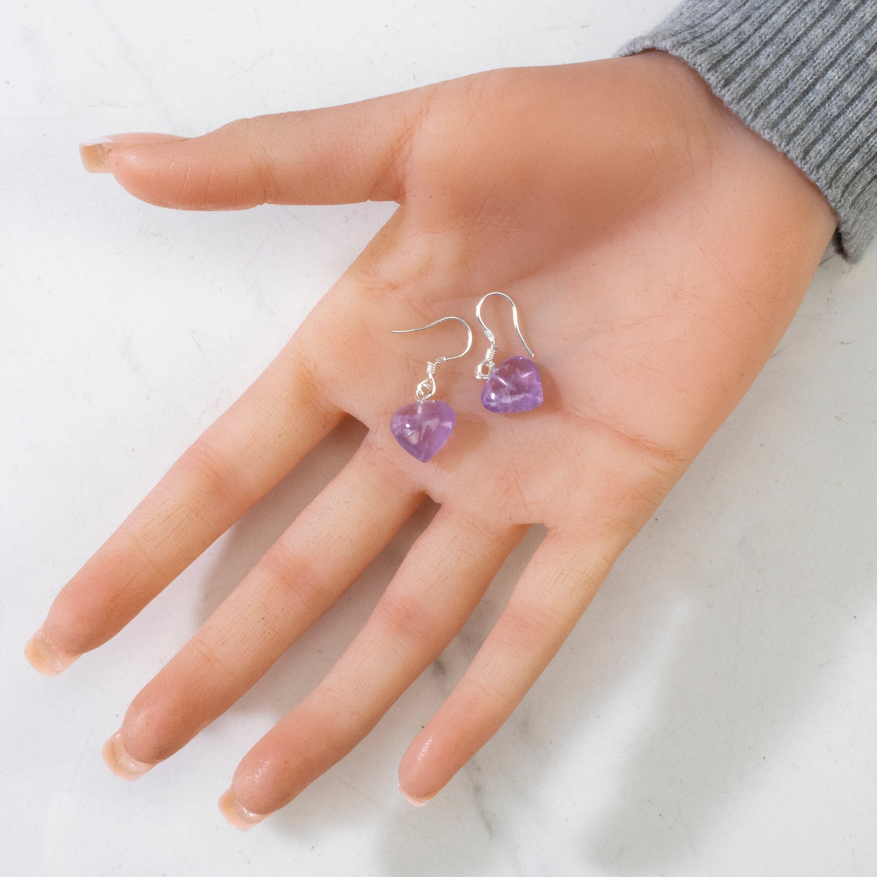 KALIFANO Gemstone Jewelry Amethyst Heart Sterling Silver Earrings CJE-SILV-AMHEART