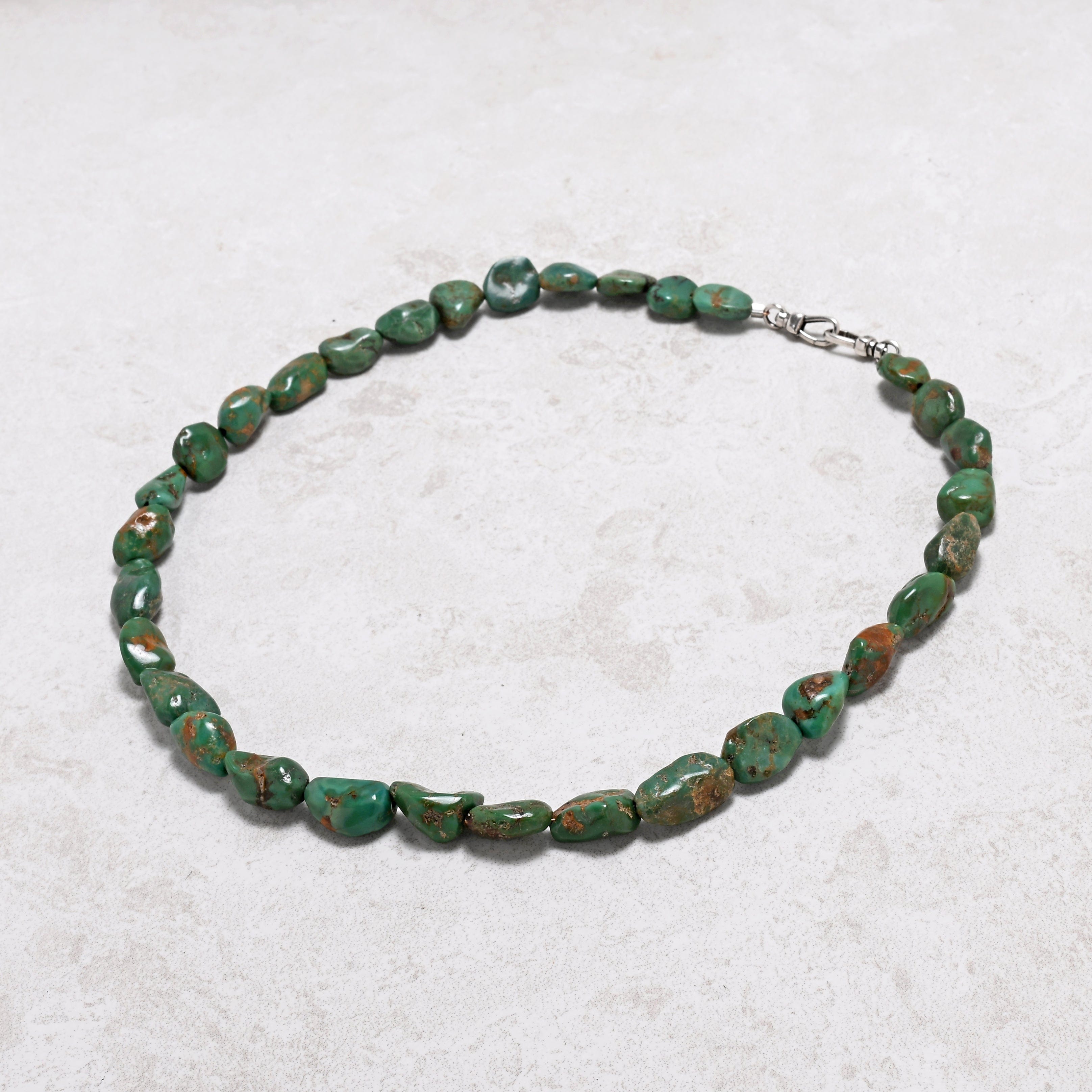 KALIFANO Gemstone Jewelry Anhui Turquoise Nugget Necklace with Sterling Silver Equestrian Clasp