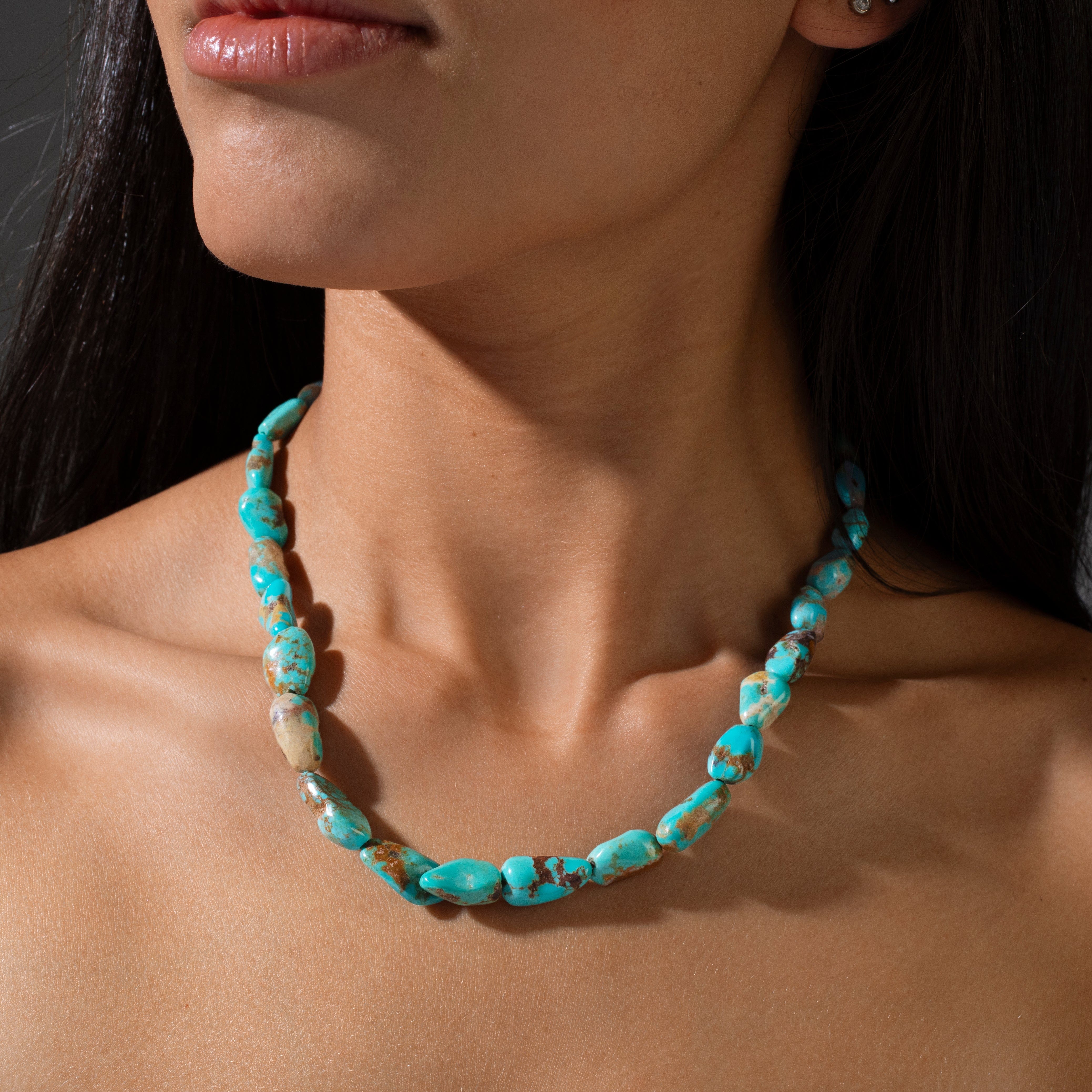 KALIFANO Gemstone Jewelry Anhui Turquoise Nugget Necklace with Sterling Silver Equestrian Clasp