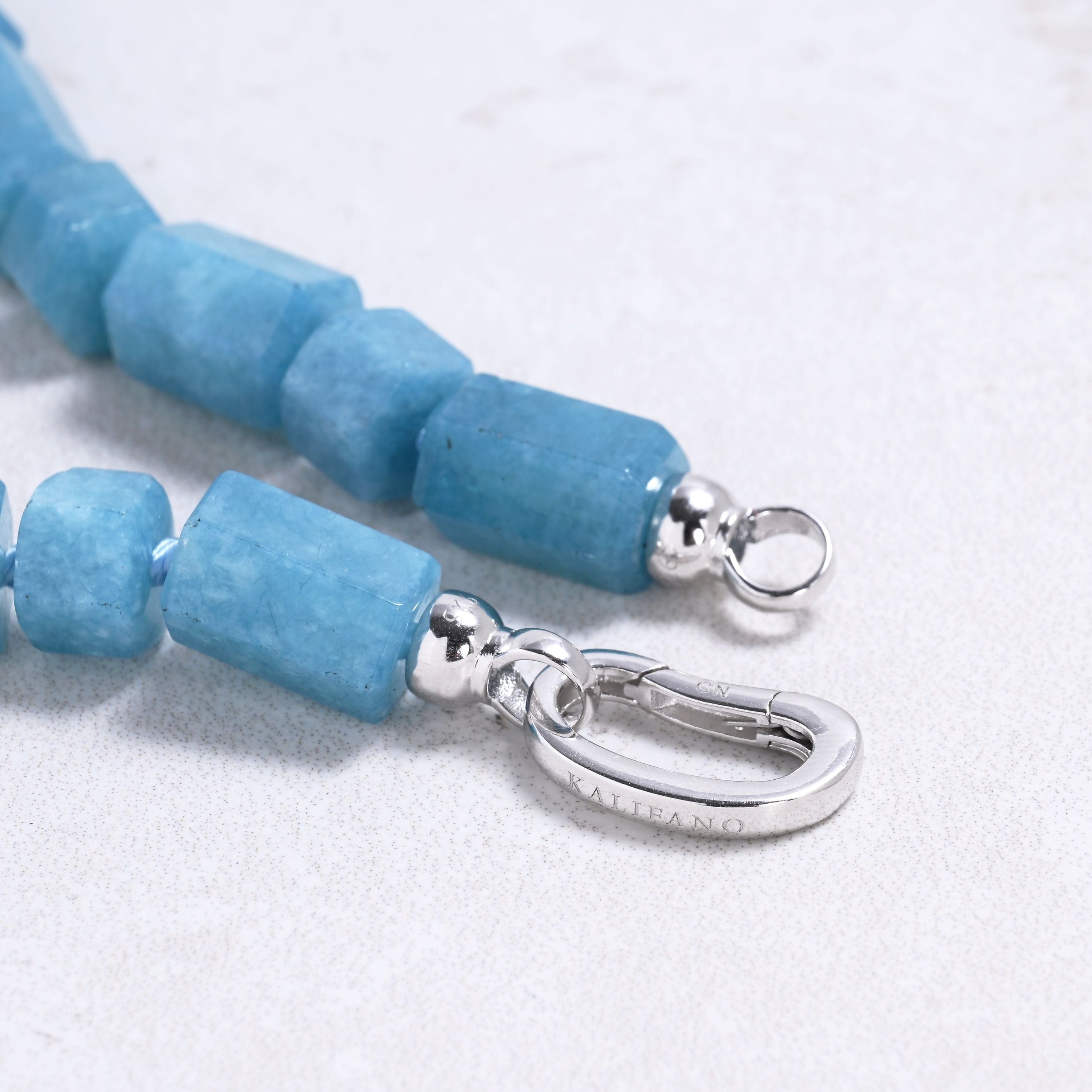 Kalifano Gemstone Jewelry Aquamarine 10x14mm & 7x12mm Column Gemstone Necklace with Sterling Silver Clasp - 22" 9SN-AQ