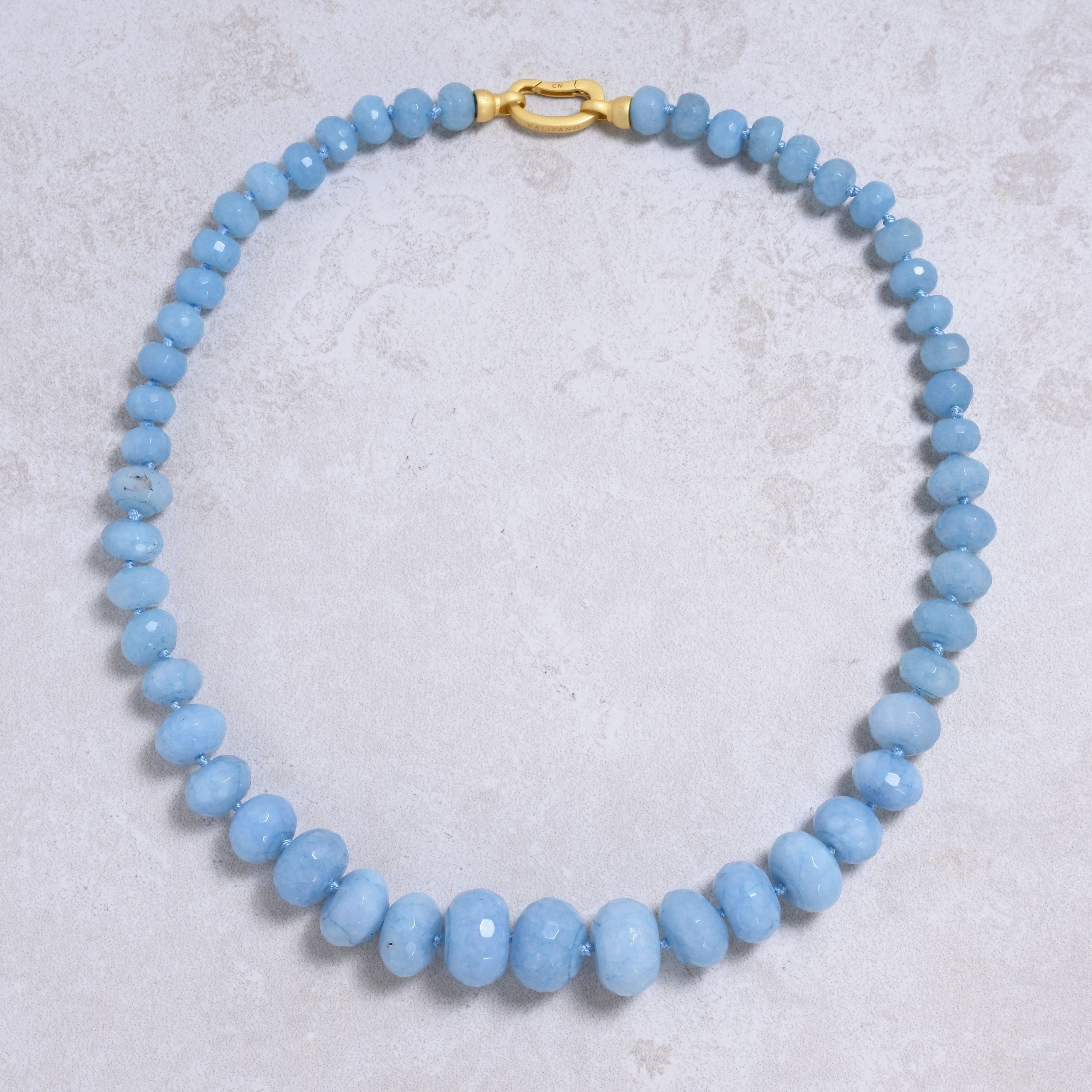 Kalifano Gemstone Jewelry Aquamarine Gradual Gemstone Necklace with Sterling Silver Clasp - 22" 9GN-AQ2
