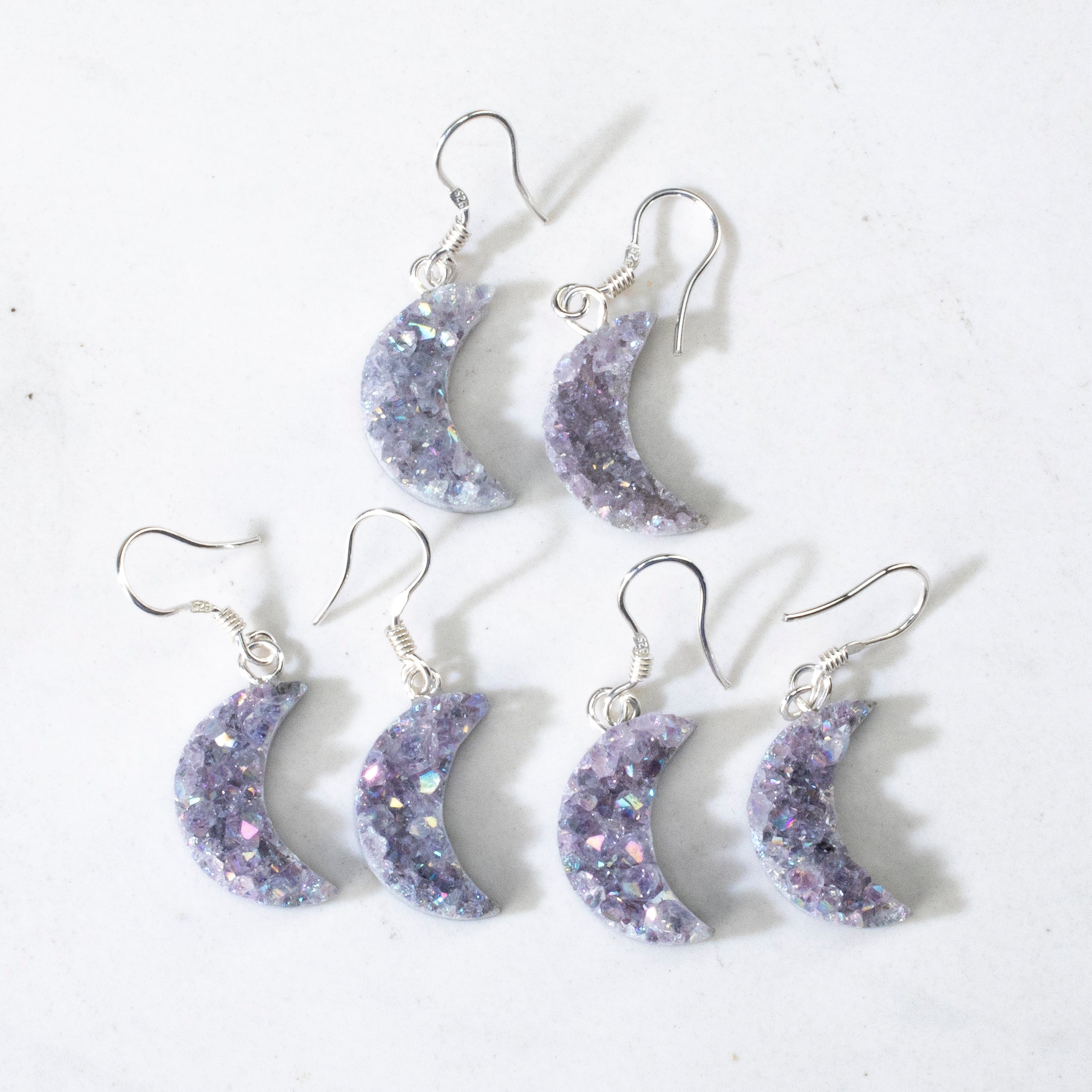 KALIFANO Gemstone Jewelry Aura Borealis Druzy Amethyst Crescent Moon Sterling Silver Earings CJE-SILV-ABMOON