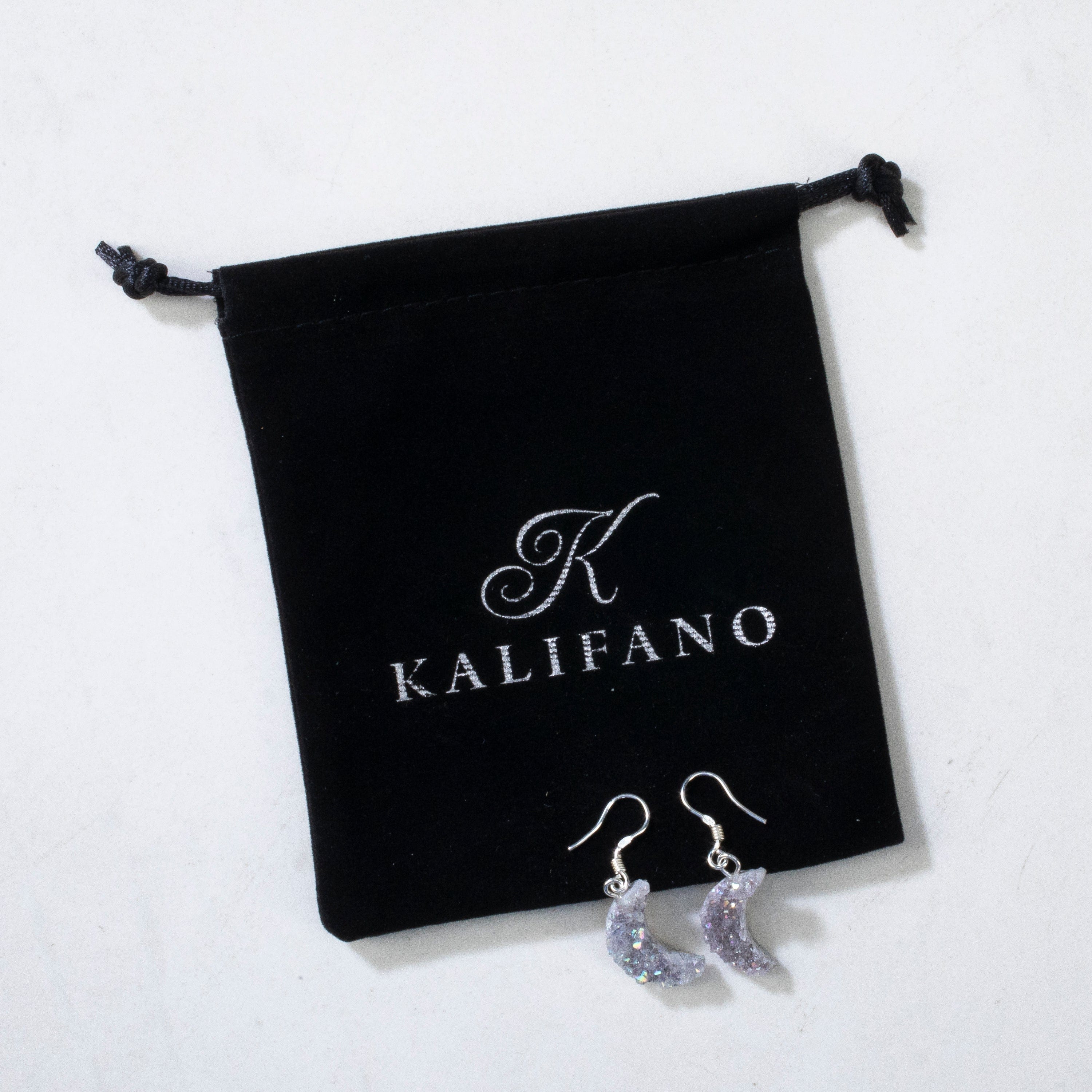 KALIFANO Gemstone Jewelry Aura Borealis Druzy Amethyst Crescent Moon Sterling Silver Earings CJE-SILV-ABMOON