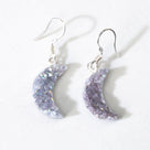 Aura Borealis Druzy Amethyst Crescent Moon Sterling Silver Earings