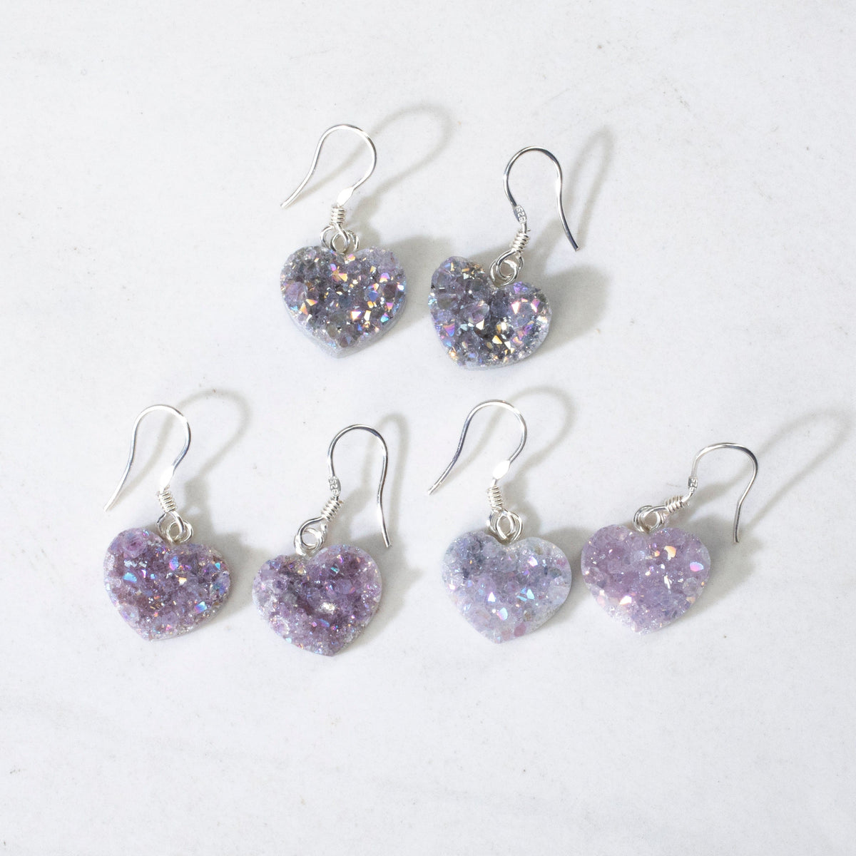 KALIFANO Gemstone Jewelry Aura Borealis Druzy Amethyst Heart Sterling Silver Earings CJE-SILV-ABHEART