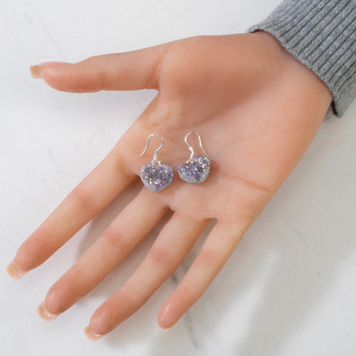 KALIFANO Gemstone Jewelry Aura Borealis Druzy Amethyst Heart Sterling Silver Earings CJE-SILV-ABHEART