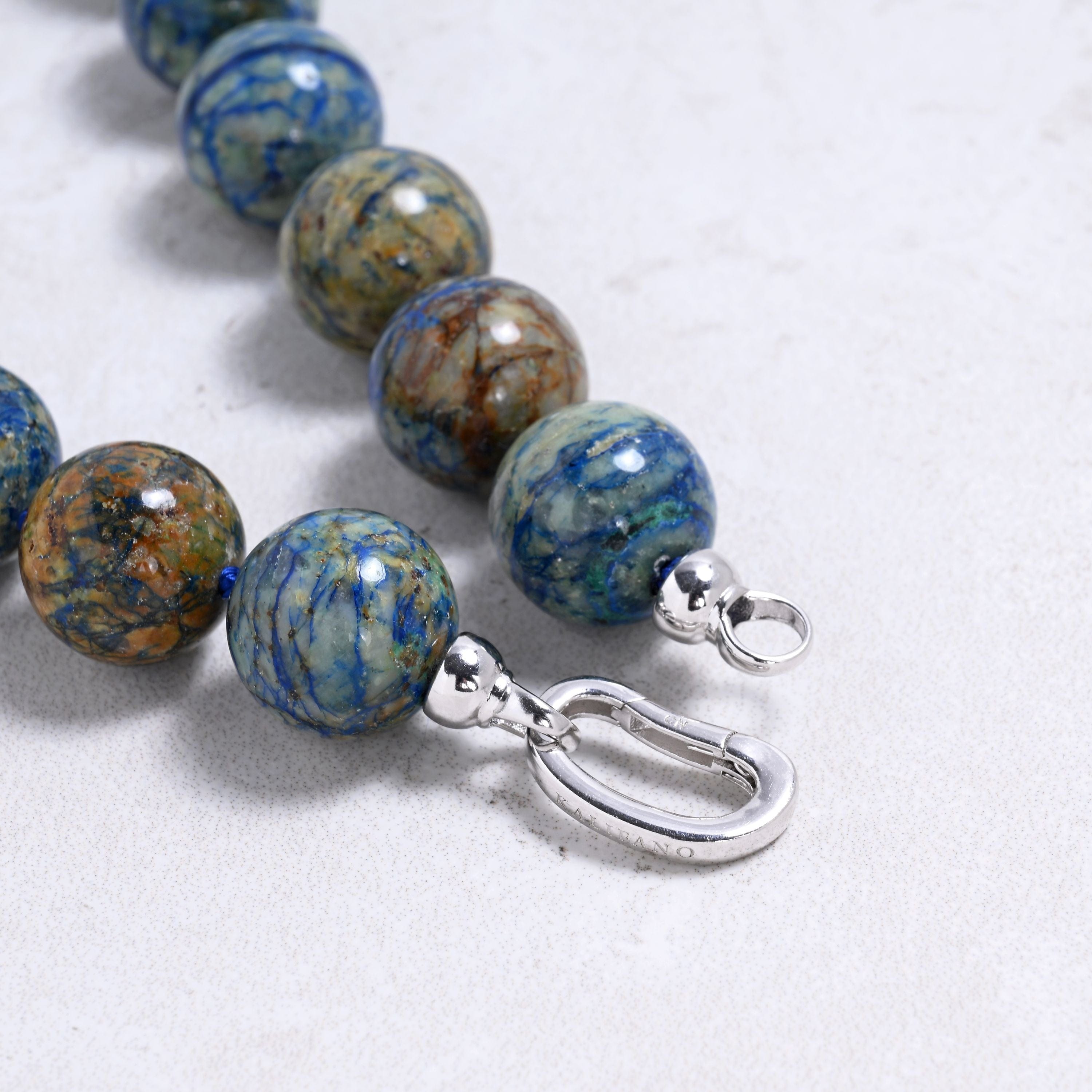 Kalifano Gemstone Jewelry Azurite 16mm Round Gemstone Necklace with Sterling Silver Clasp - 22" 9SN-AR