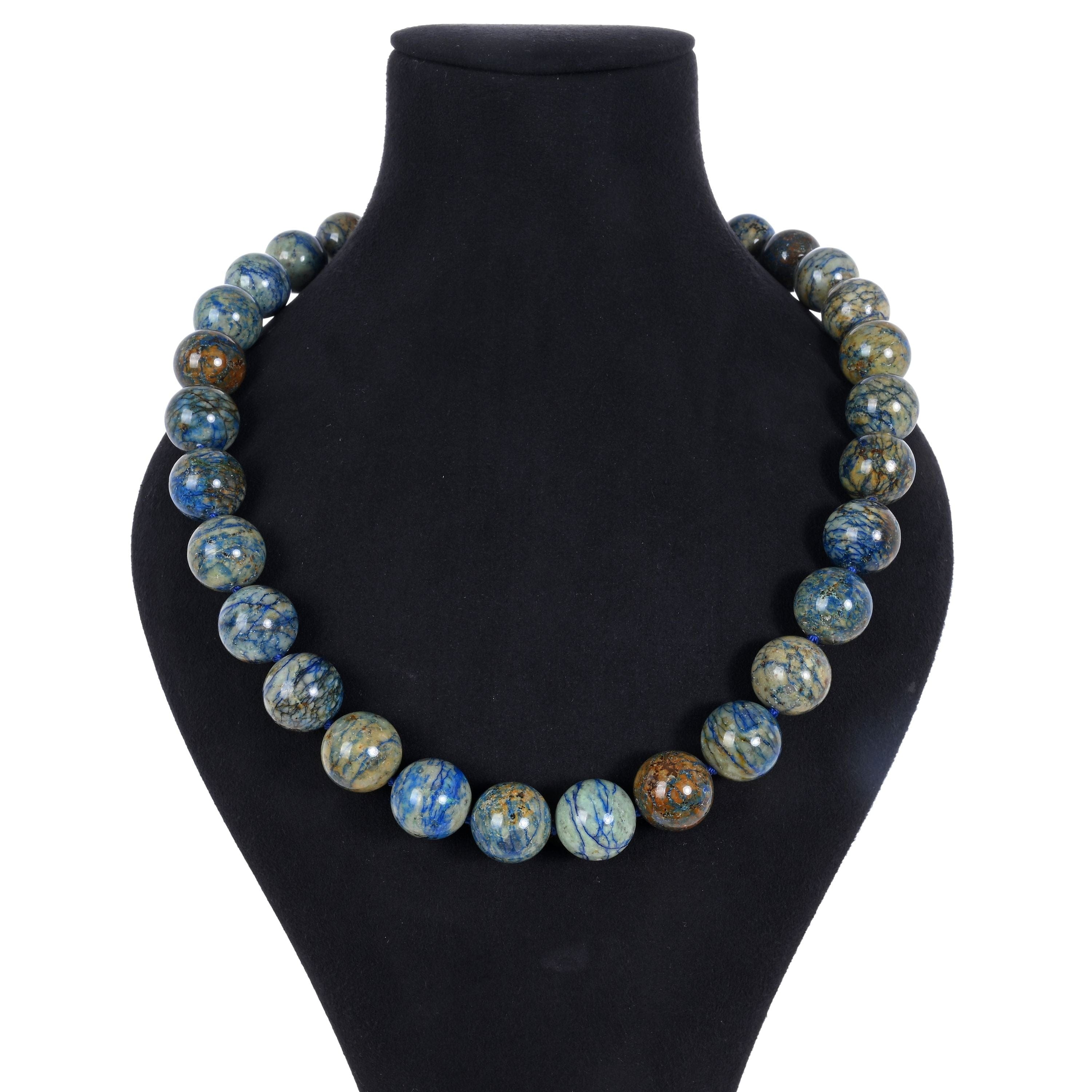 Kalifano Gemstone Jewelry Azurite 16mm Round Gemstone Necklace with Sterling Silver Clasp - 22" 9SN-AR
