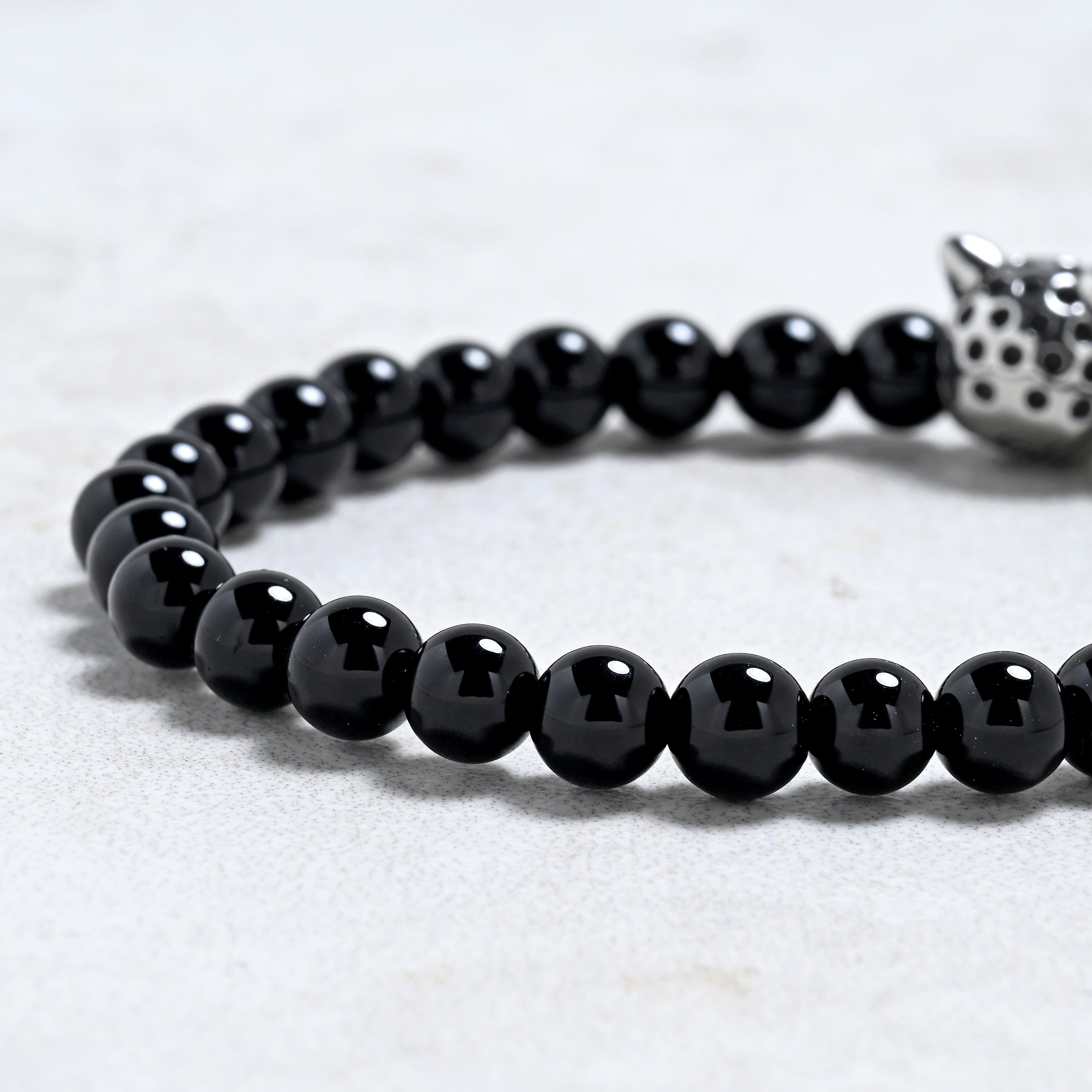 KALIFANO Gemstone Jewelry Black Agate 6mm Natural Gemstone Stretch Bracelet