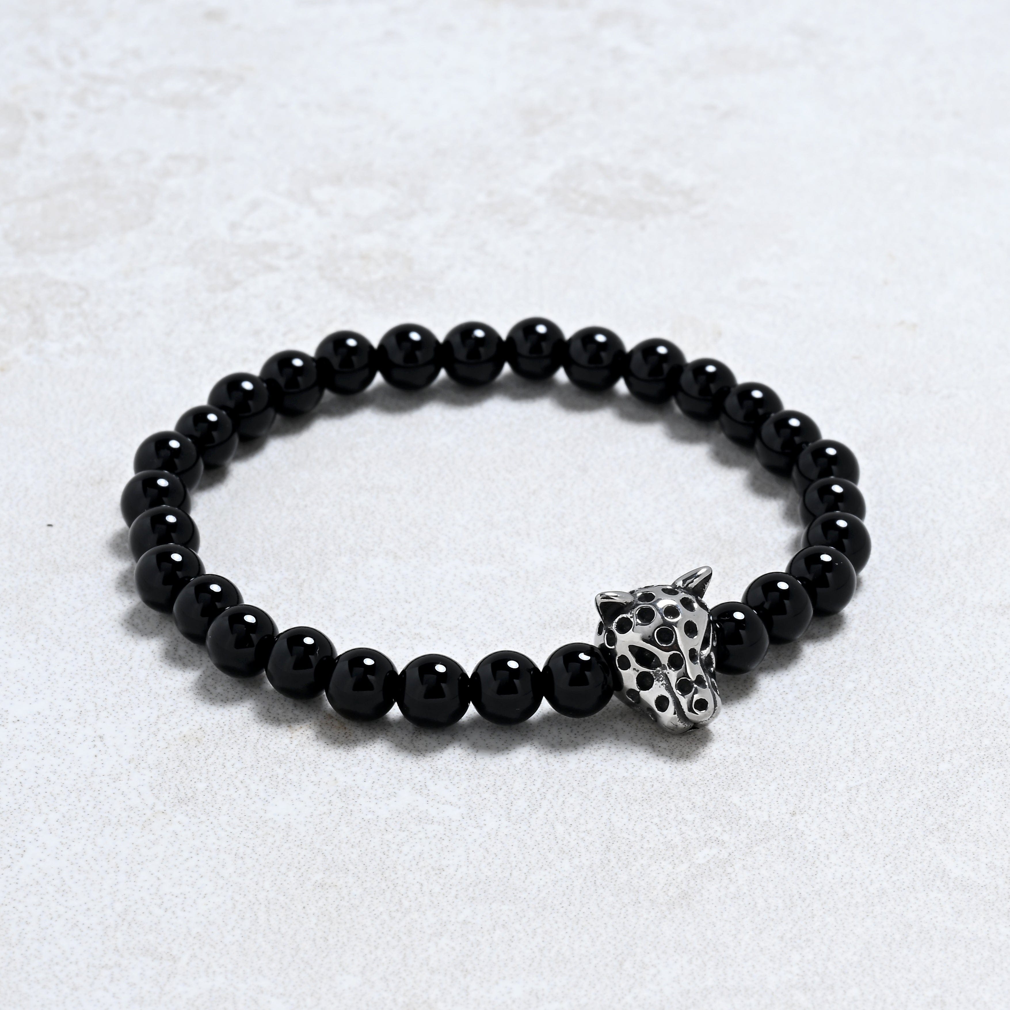 KALIFANO Gemstone Jewelry Black Agate 6mm Natural Gemstone Stretch Bracelet