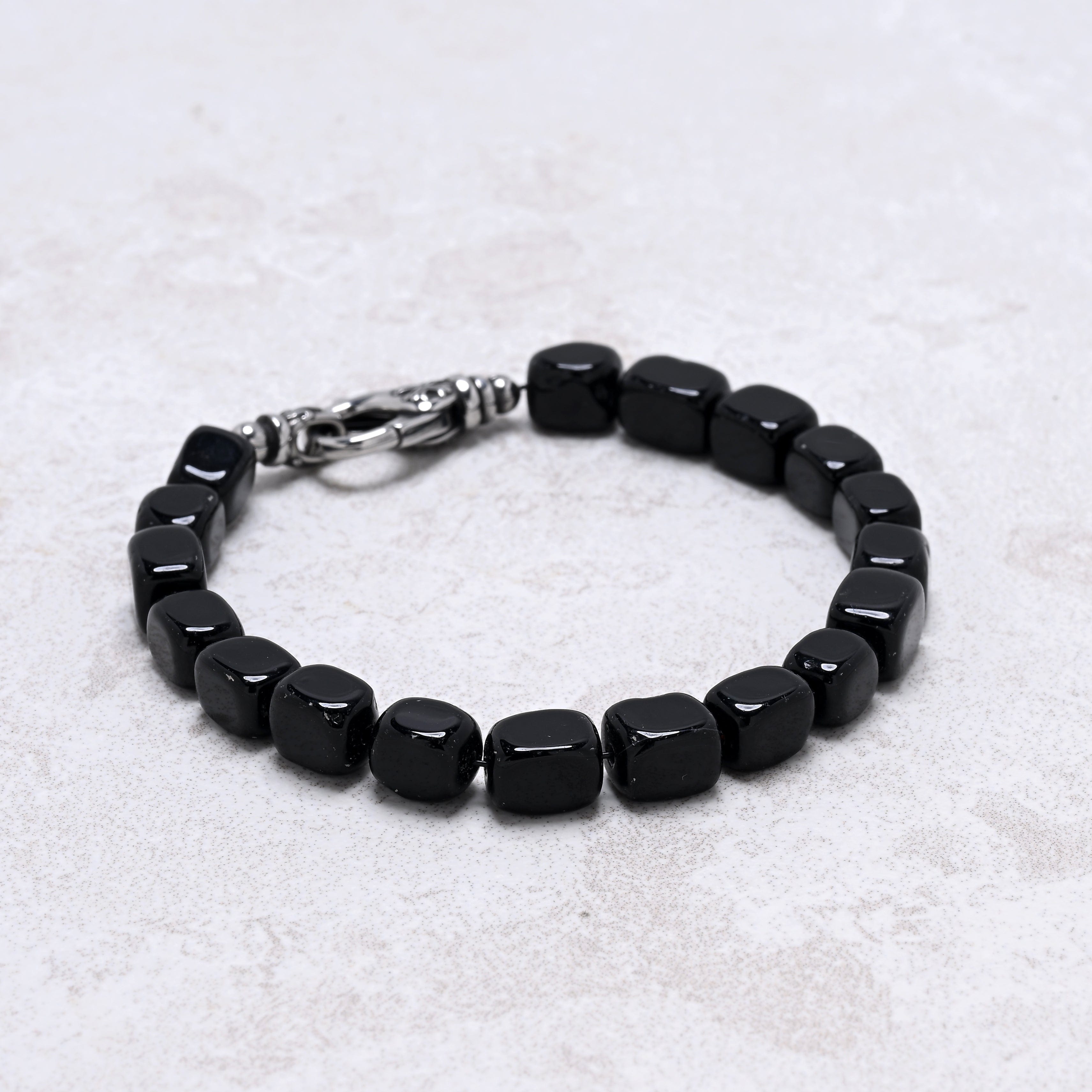 KALIFANO Gemstone Jewelry Black Agate 6x9mm Natural Gemstone Bracelet