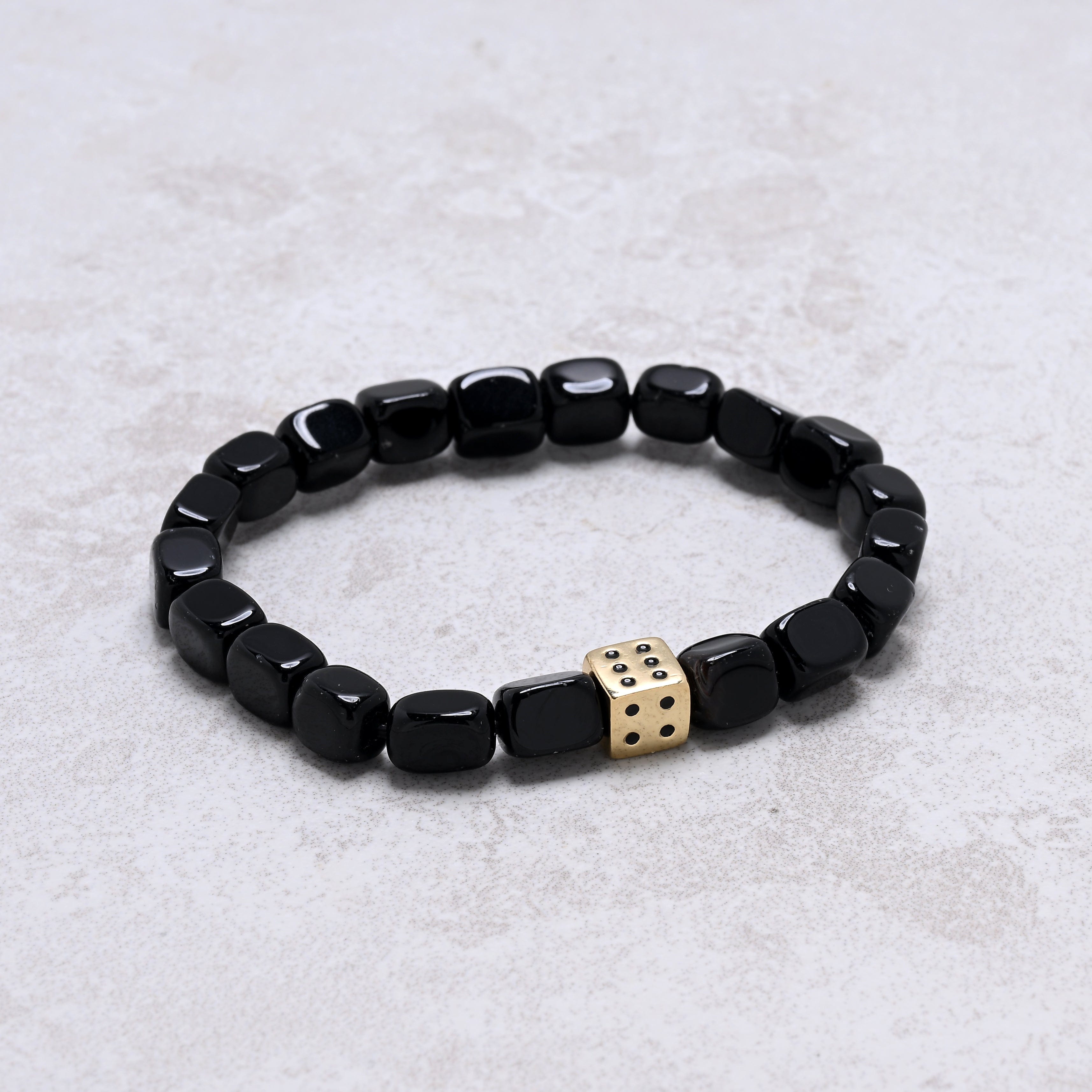 KALIFANO Gemstone Jewelry Black Agate 6x9mm Natural Gemstone Stretch Bracelet