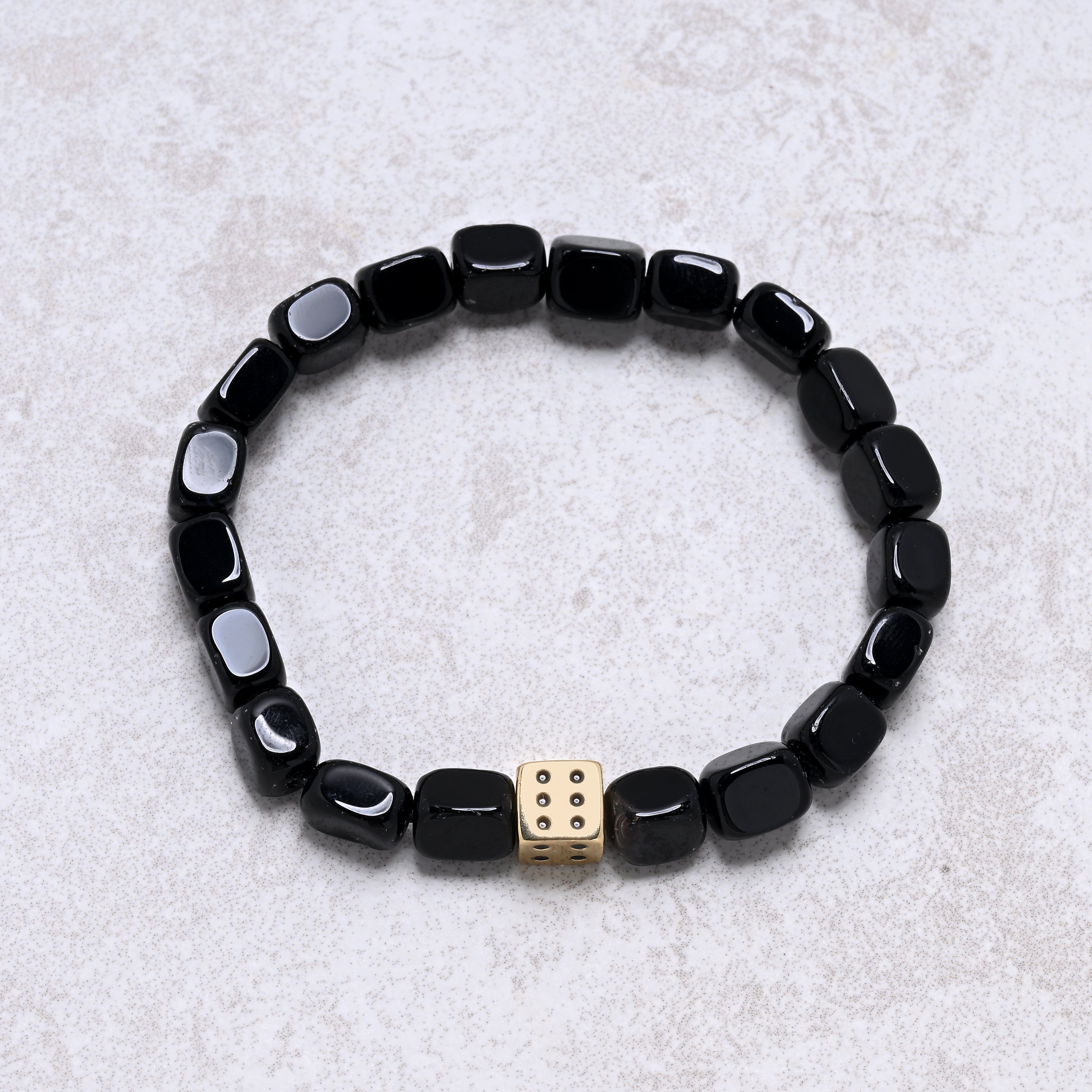 KALIFANO Gemstone Jewelry Black Agate 6x9mm Natural Gemstone Stretch Bracelet