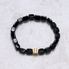Black Agate Natural Gemstone Stretch Bracelet With Dice Accent Bead
