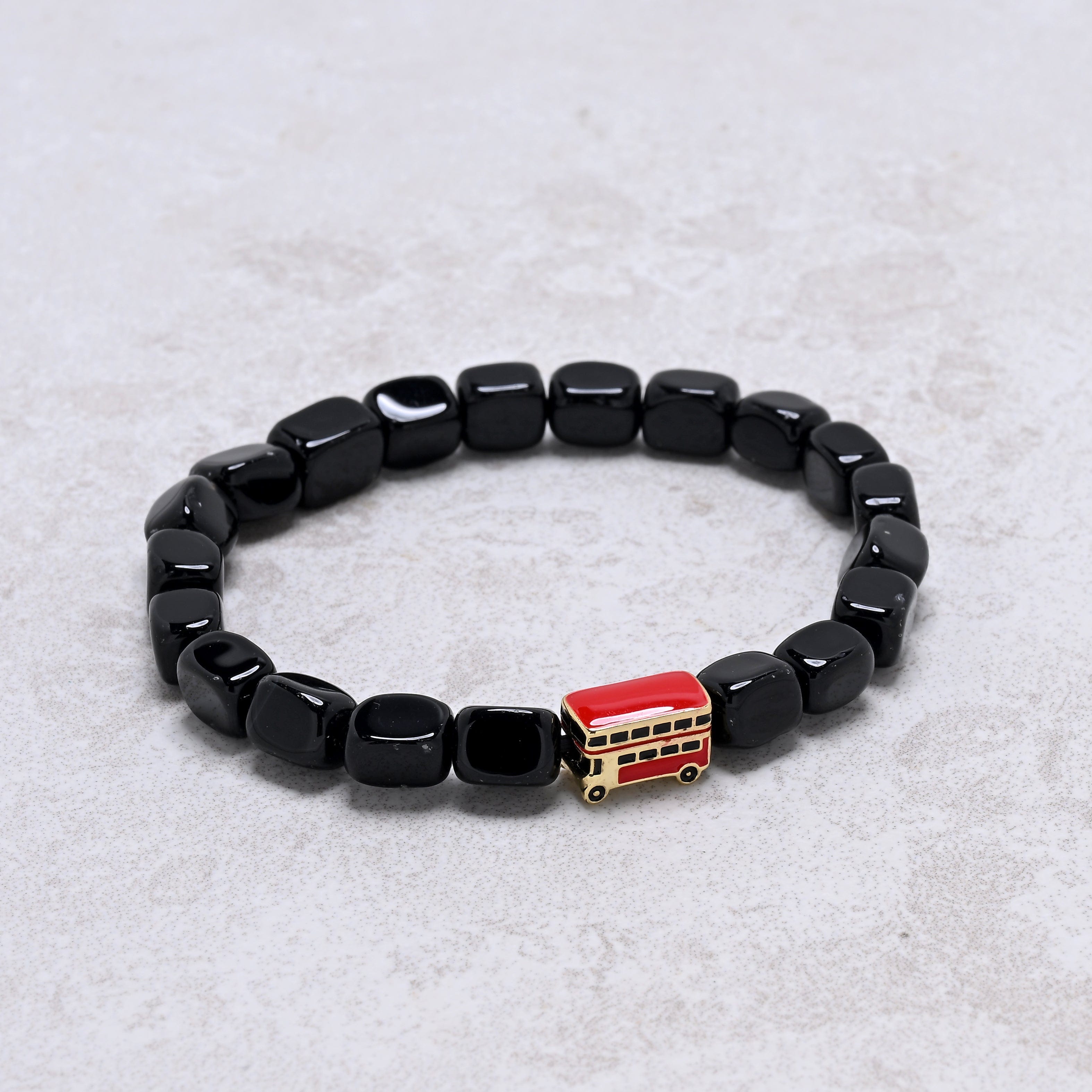 KALIFANO Gemstone Jewelry Black Agate 6x9mm Natural Gemstone Stretch Bracelet