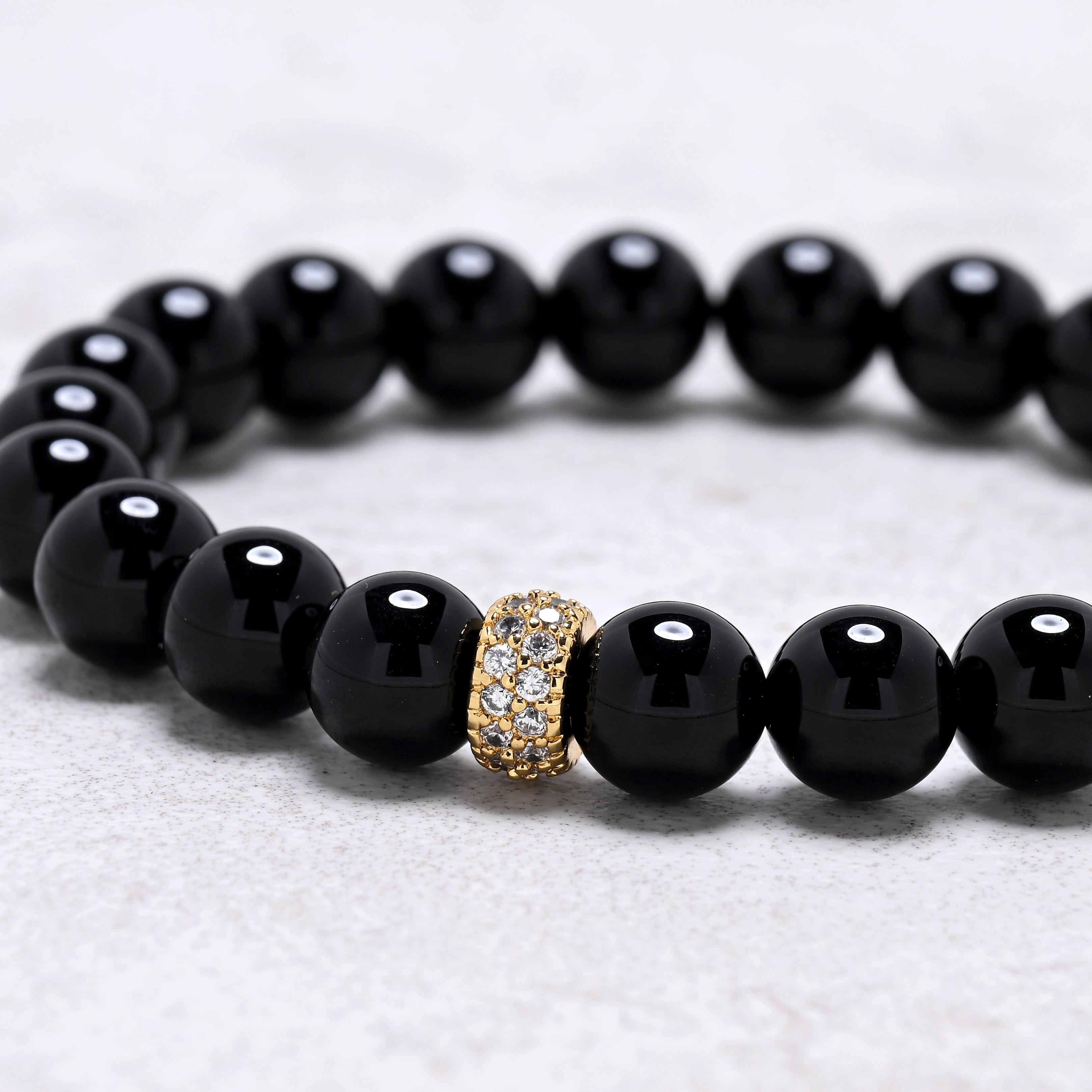 KALIFANO Gemstone Jewelry Black Agate 8mm Natural Gemstone Stretch Bracelet