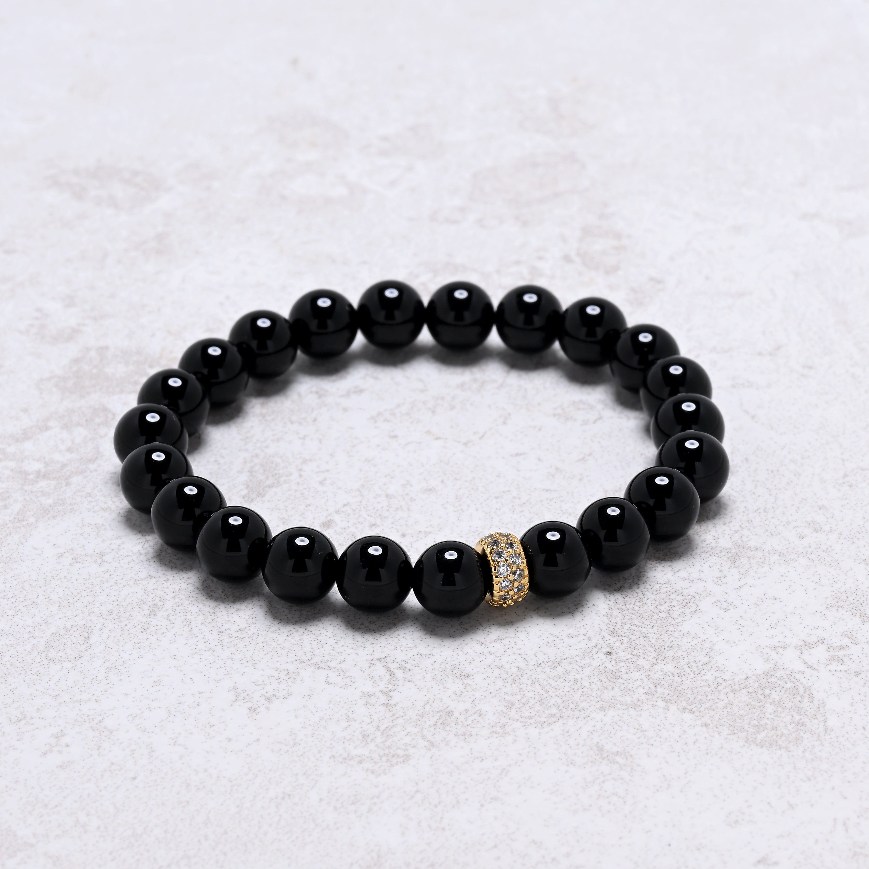 KALIFANO Gemstone Jewelry Black Agate 8mm Natural Gemstone Stretch Bracelet
