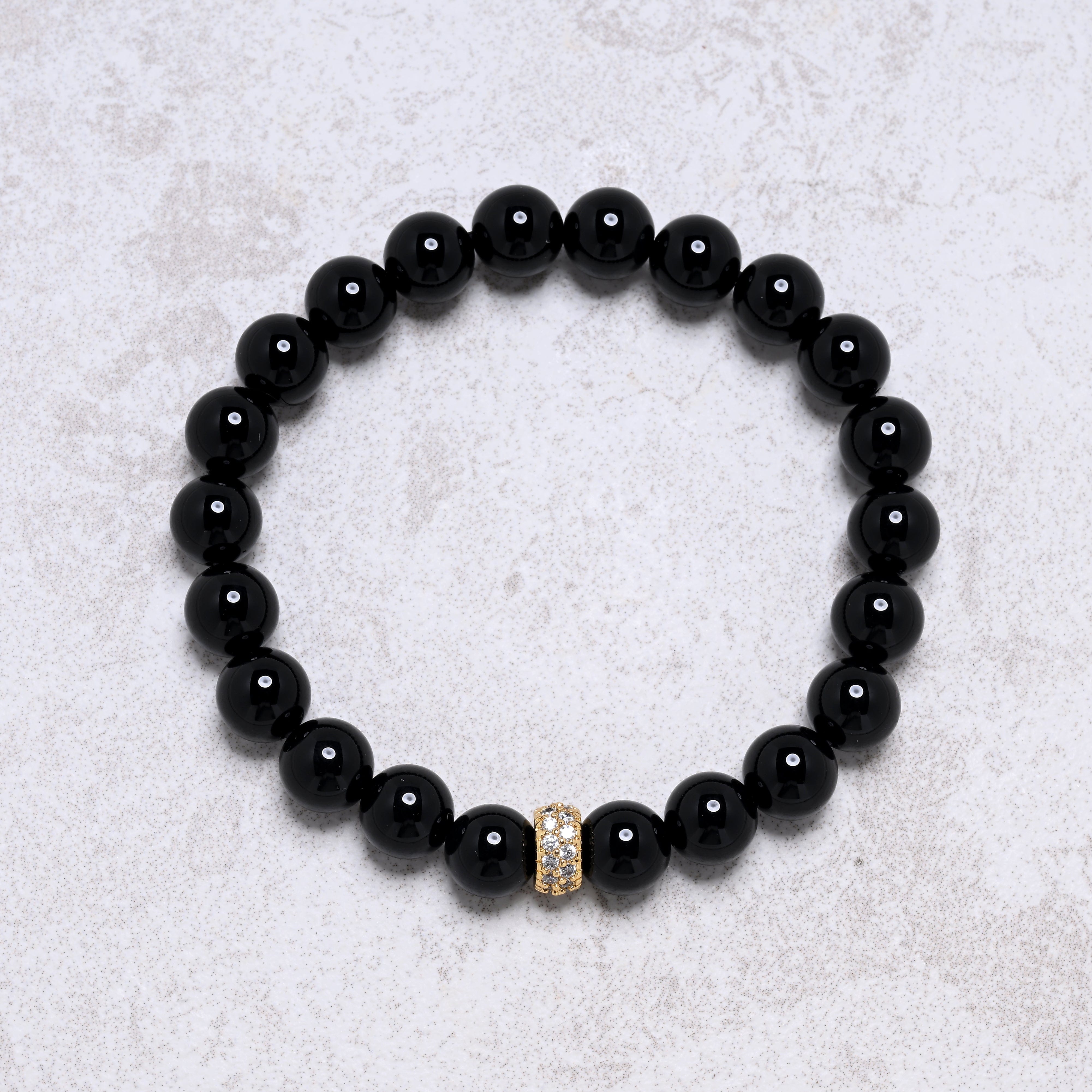 KALIFANO Gemstone Jewelry Black Agate 8mm Natural Gemstone Stretch Bracelet