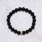 Black Agate 8mm Natural Gemstone Stretch Bracelet with CZ Accent Bead