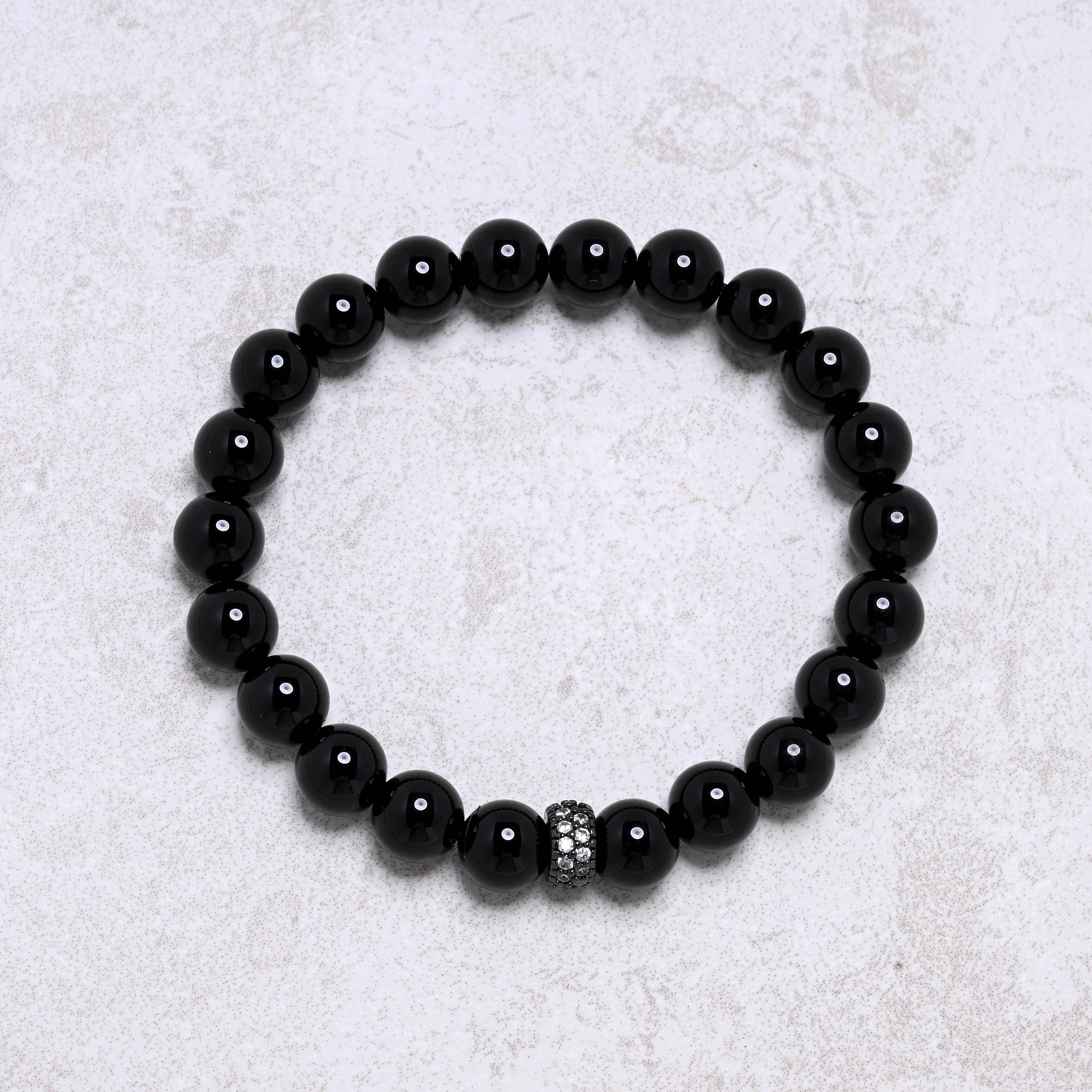 KALIFANO Gemstone Jewelry Black Agate 8mm Natural Gemstone Stretch Bracelet