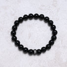 Black Agate 8mm Natural Gemstone Stretch Bracelet with CZ Accent Bead