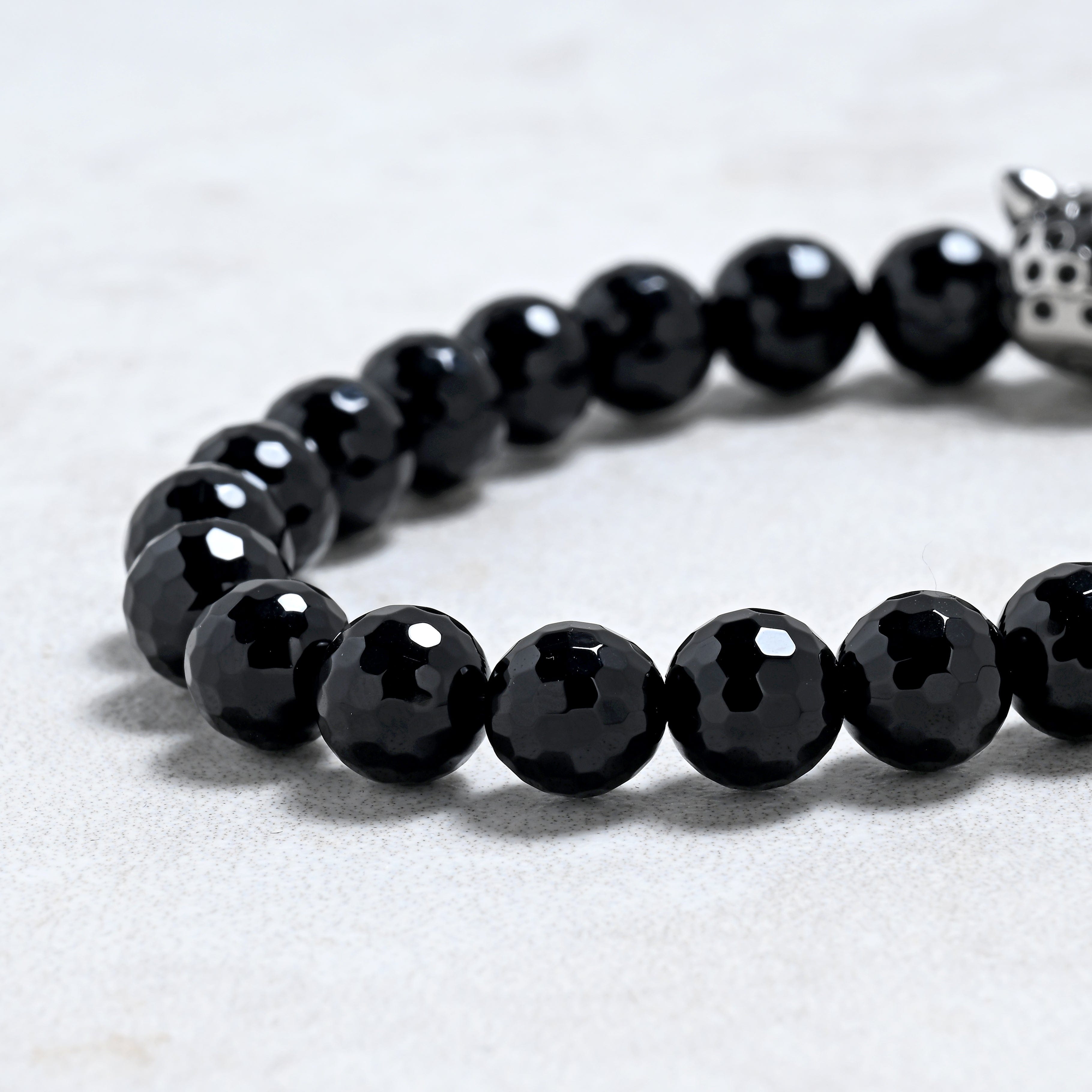 KALIFANO Gemstone Jewelry Black Agate 8mm Natural Gemstone Stretch Bracelet