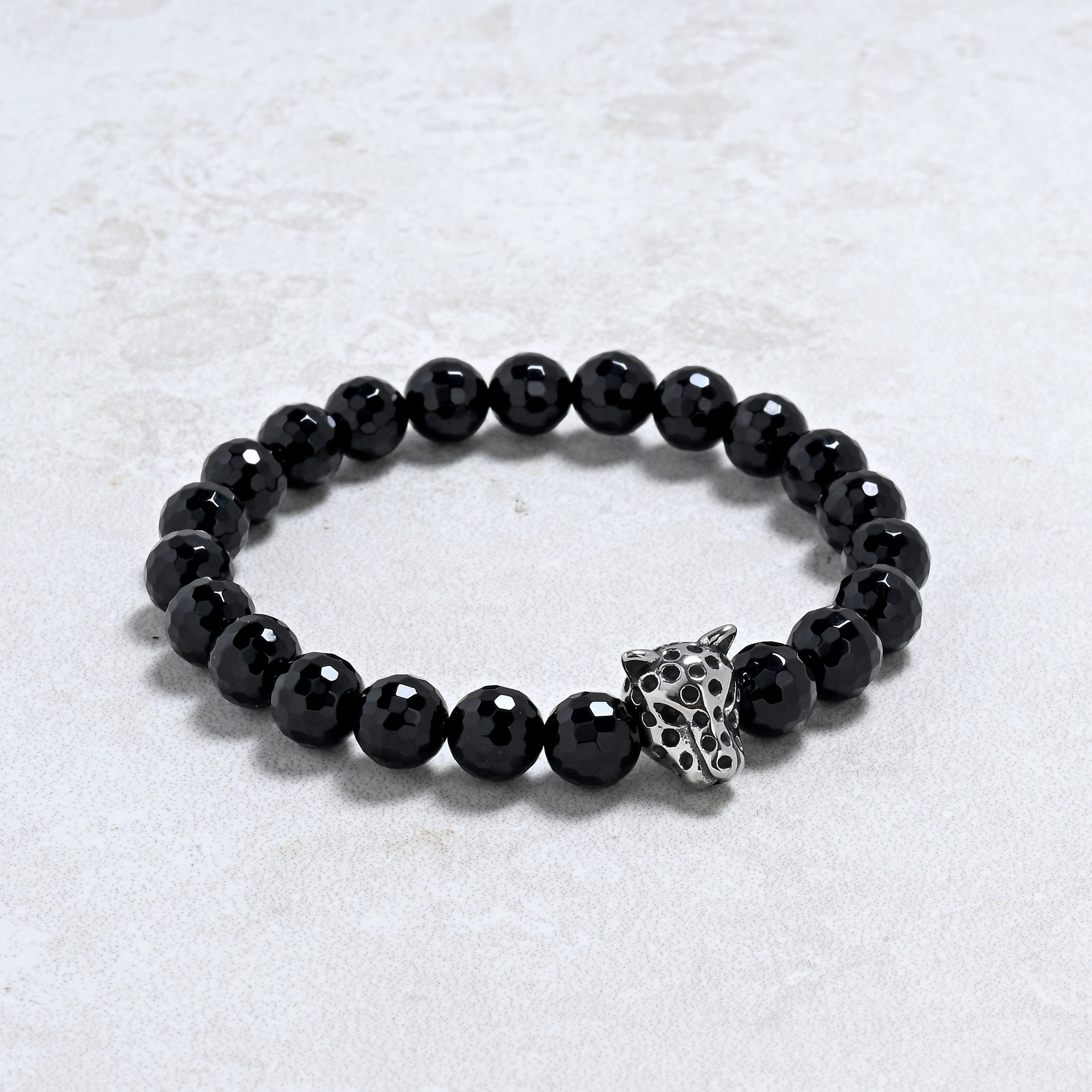 KALIFANO Gemstone Jewelry Black Agate 8mm Natural Gemstone Stretch Bracelet