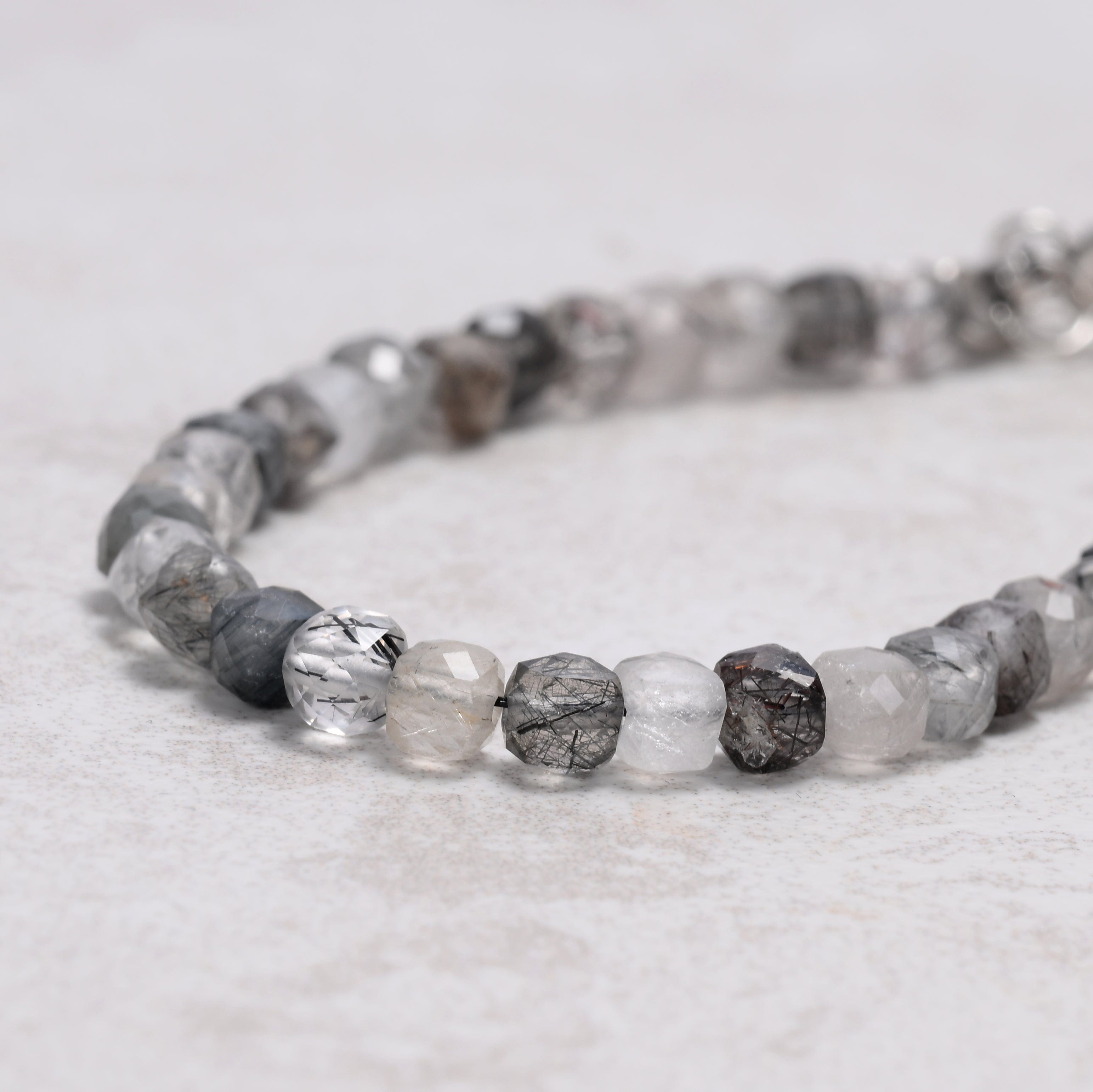 KALIFANO Gemstone Jewelry Black Rutilated Quartz 4mm Natural Gemstone Bracelet with Sterling Silver Clasp B4-16S-BRQ